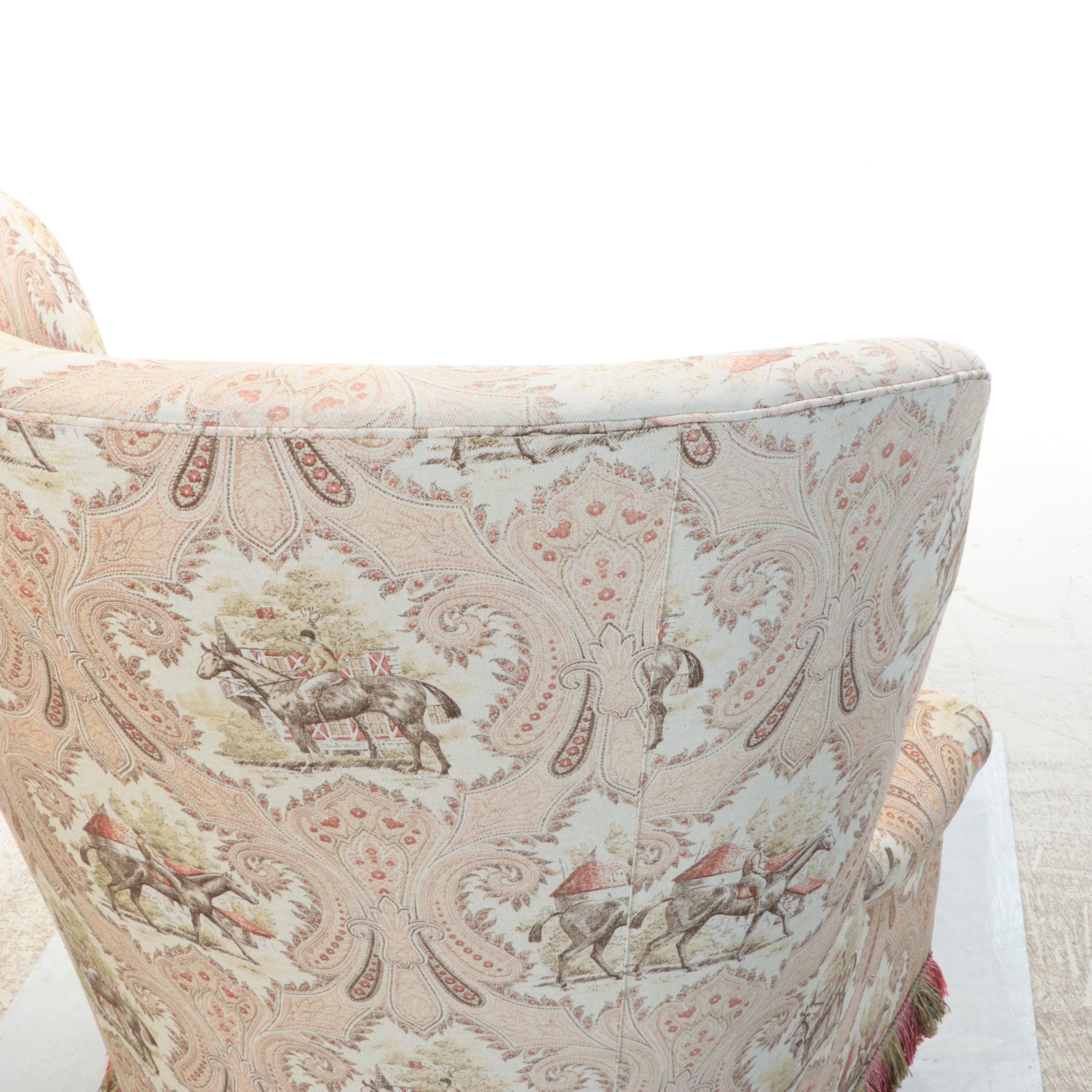 Wesley Hall Wingback Armchair in Equestrian Upholstery with Ottoman