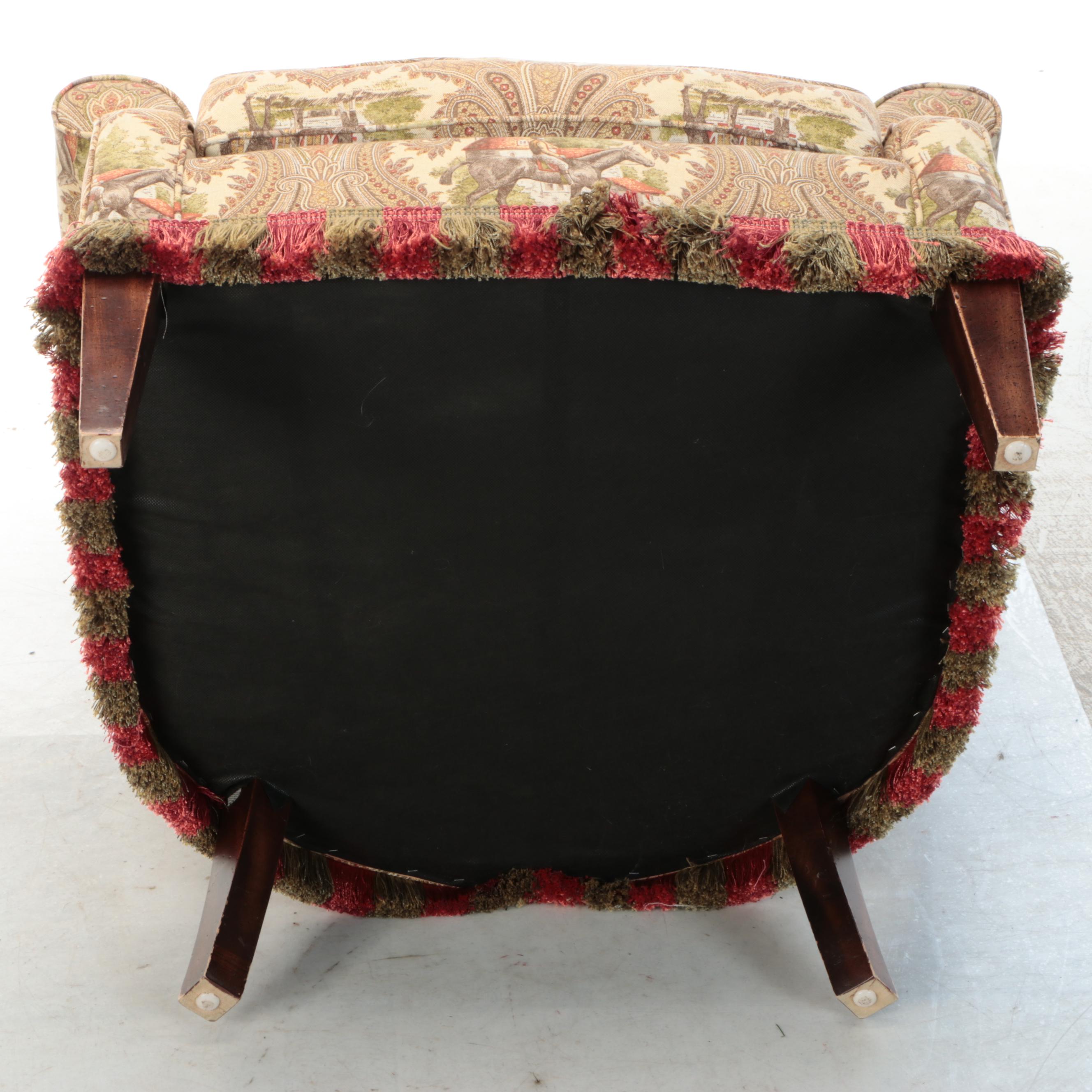 Wesley Hall Wingback Armchair in Equestrian Upholstery with Ottoman