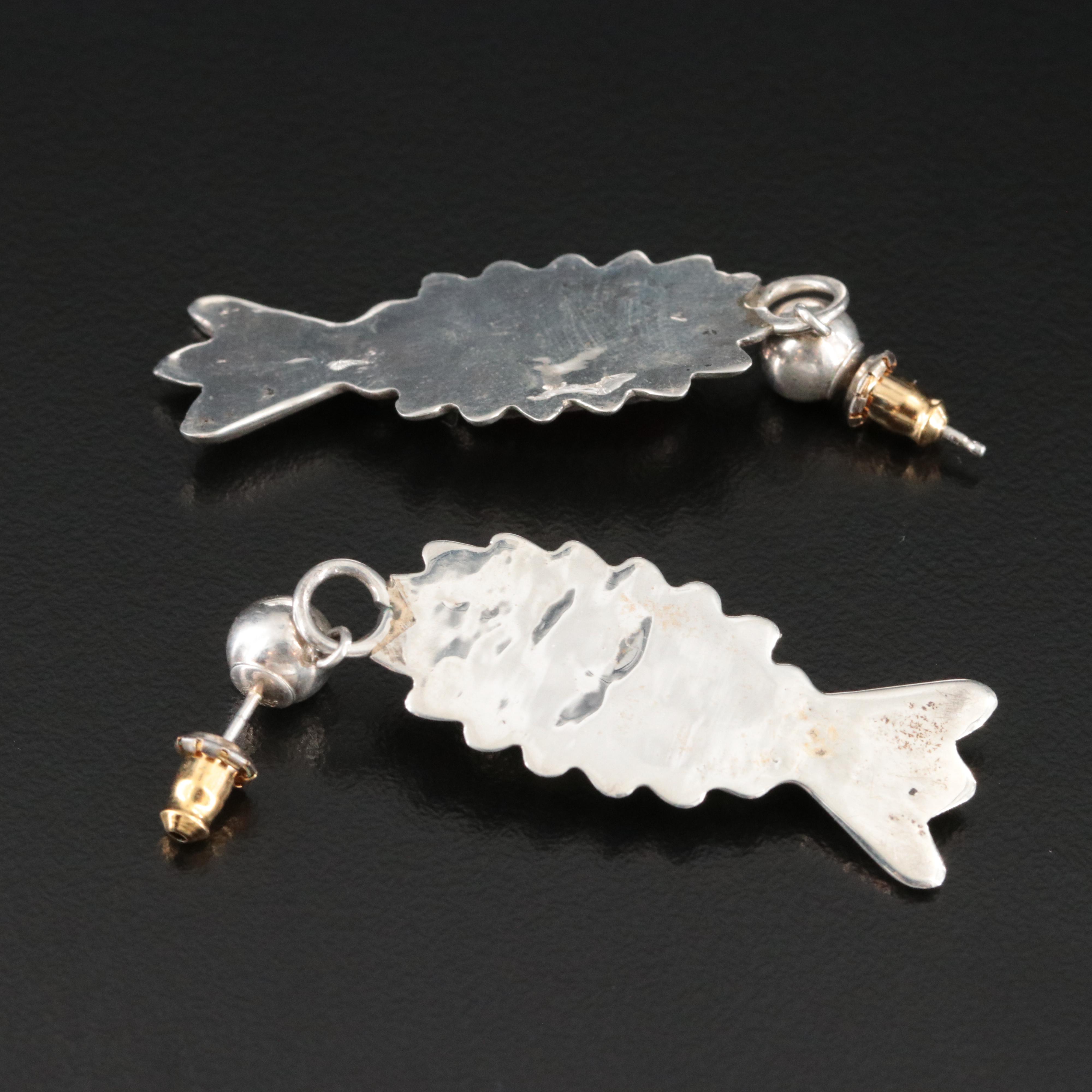 Vintage Sterling and Coral Drop Earrings