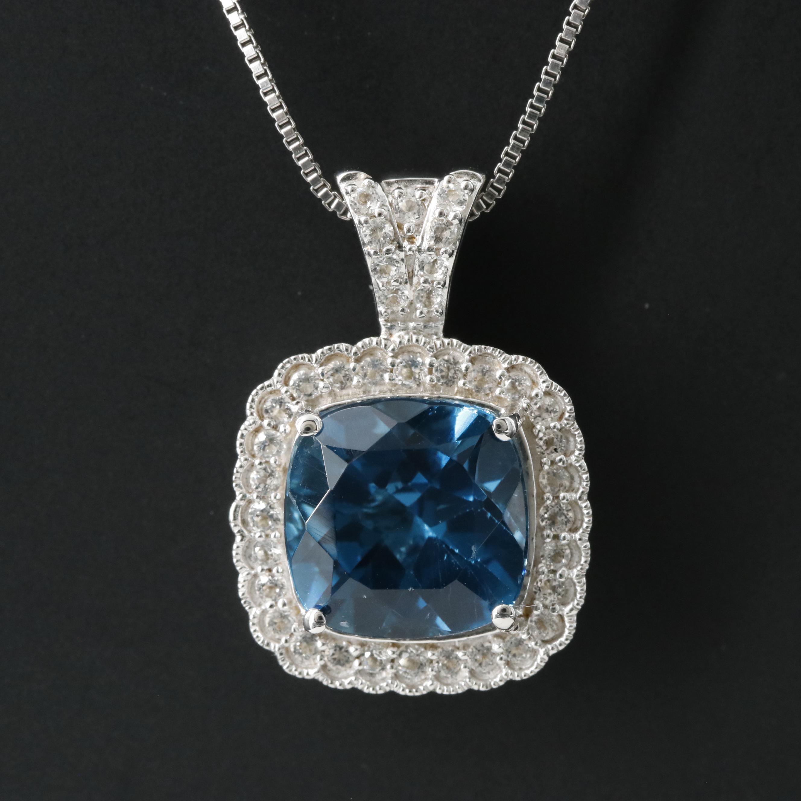 Sterling London Blue Topaz and White Sapphire Pendant Necklace
