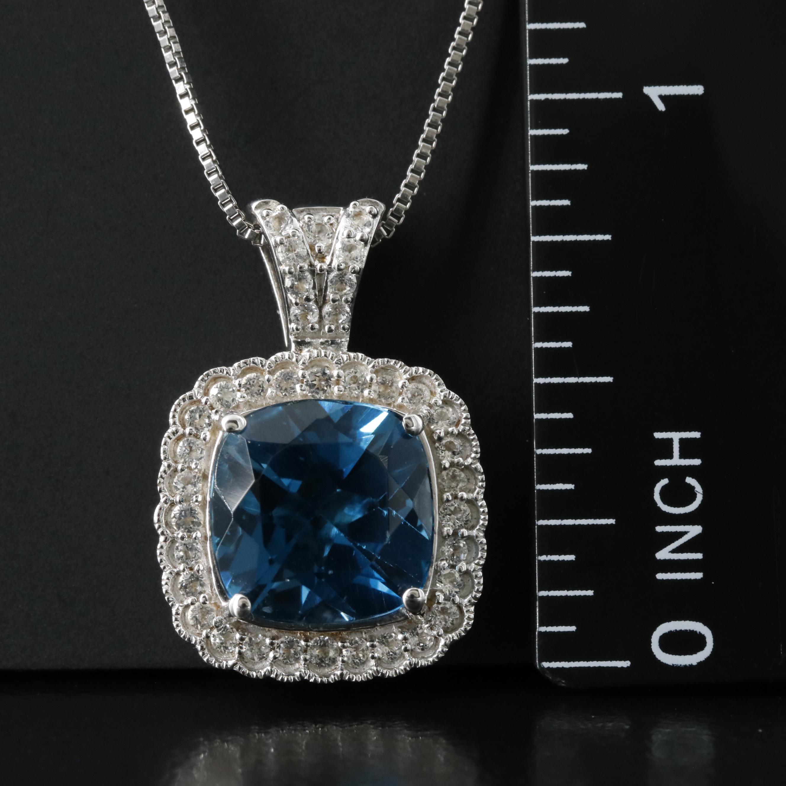 Sterling London Blue Topaz and White Sapphire Pendant Necklace