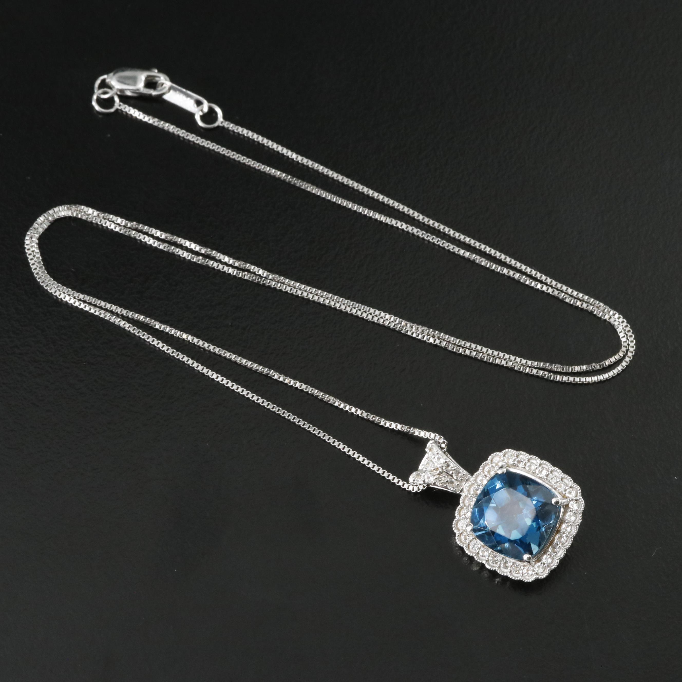 Sterling London Blue Topaz and White Sapphire Pendant Necklace