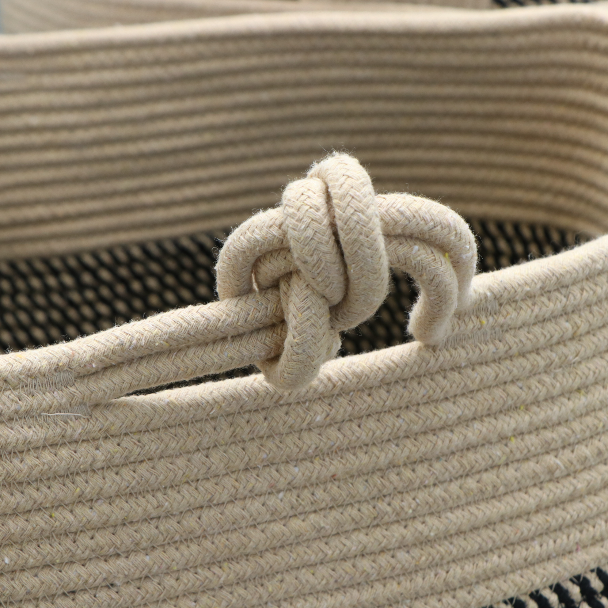 Cotton Rope and Woven Pom-Pom Storage Baskets, Including Wood Hangers