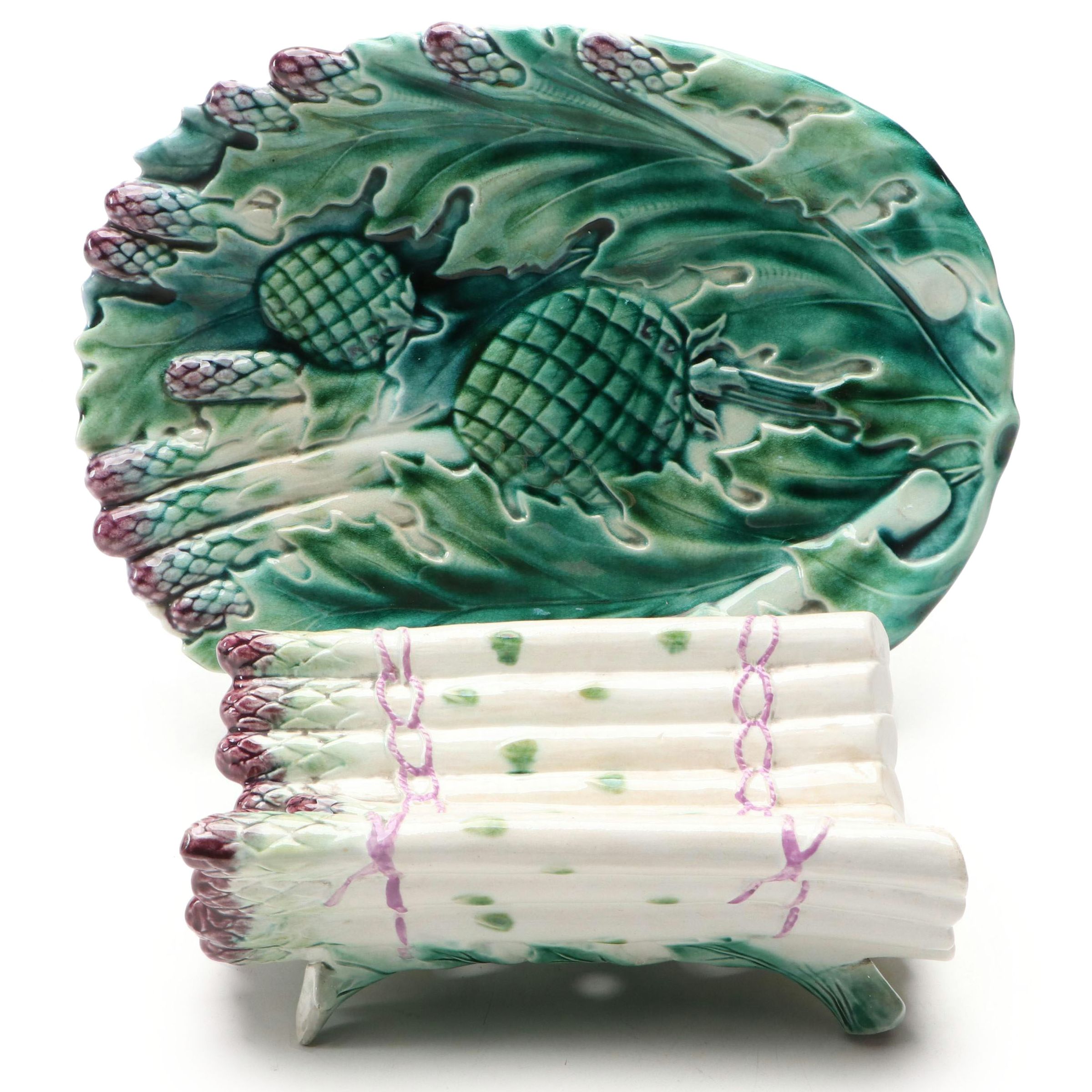 Tin-Glazed Ceramic Asparagus Serving Dishes