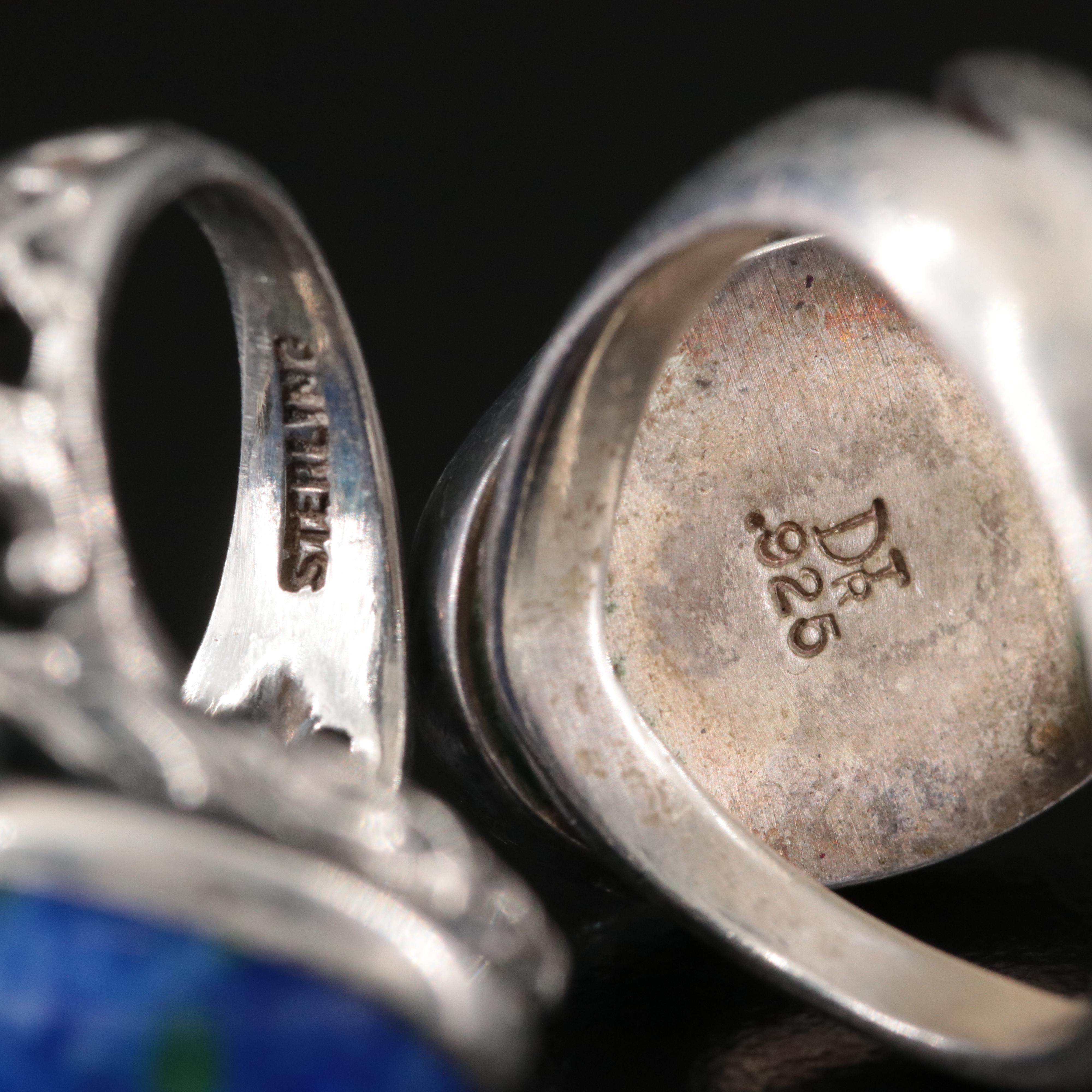 Sterling Charoite, Rainbow Moonstone and Glass Rings