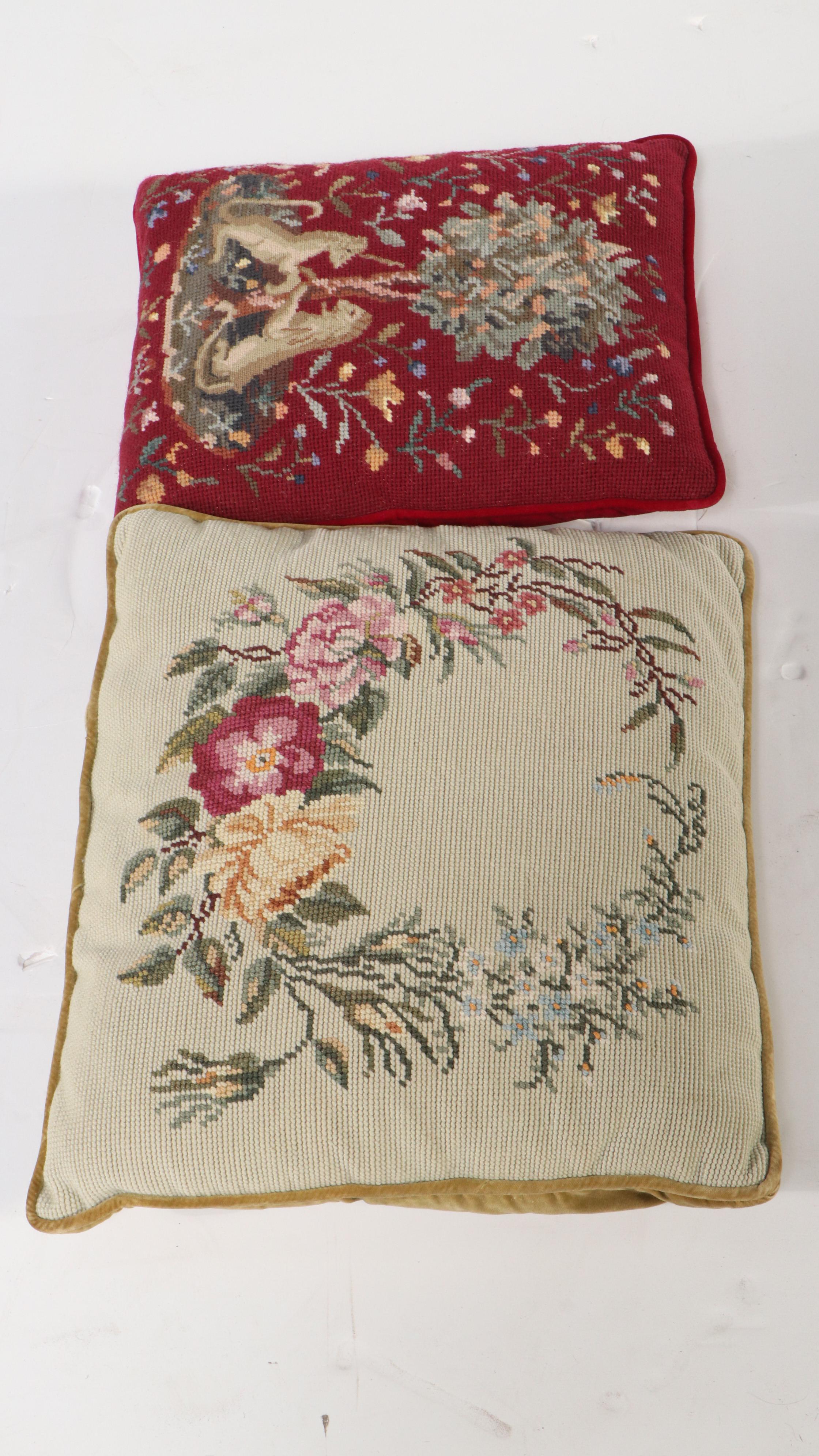 Victorian Style Needlepoint Covered Footstools and Accent Pillows