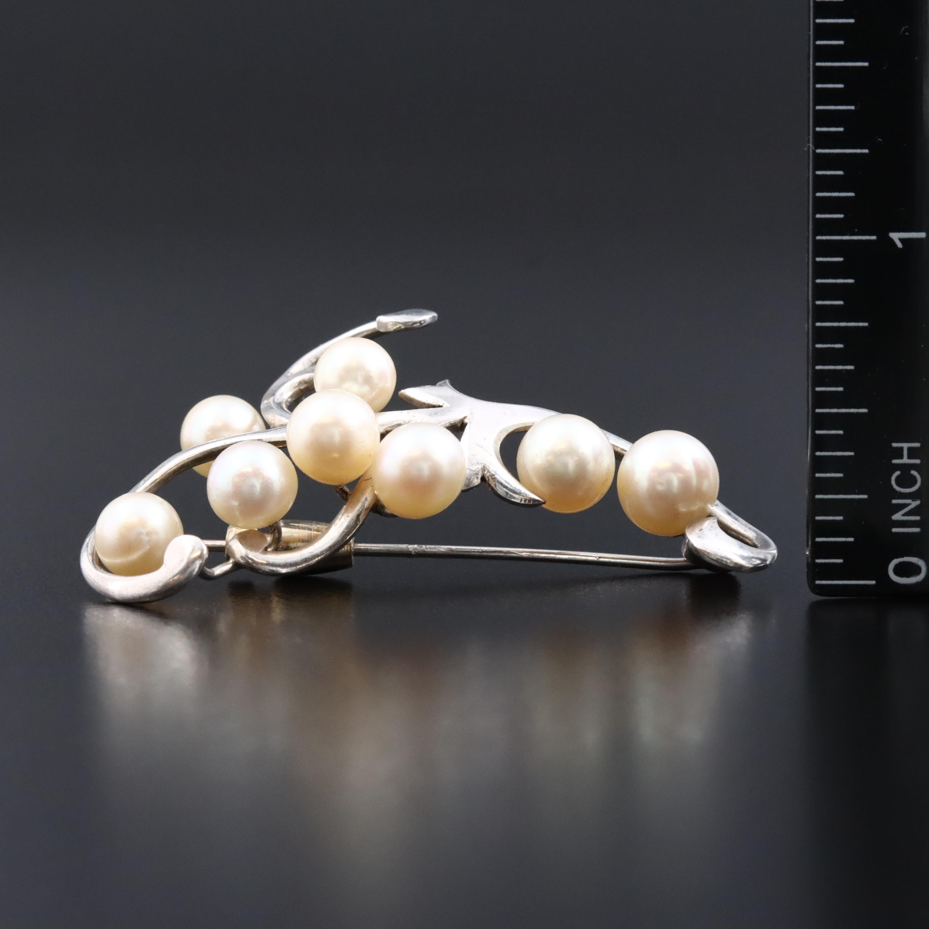 Sterling Pearl Scrollwork Brooch