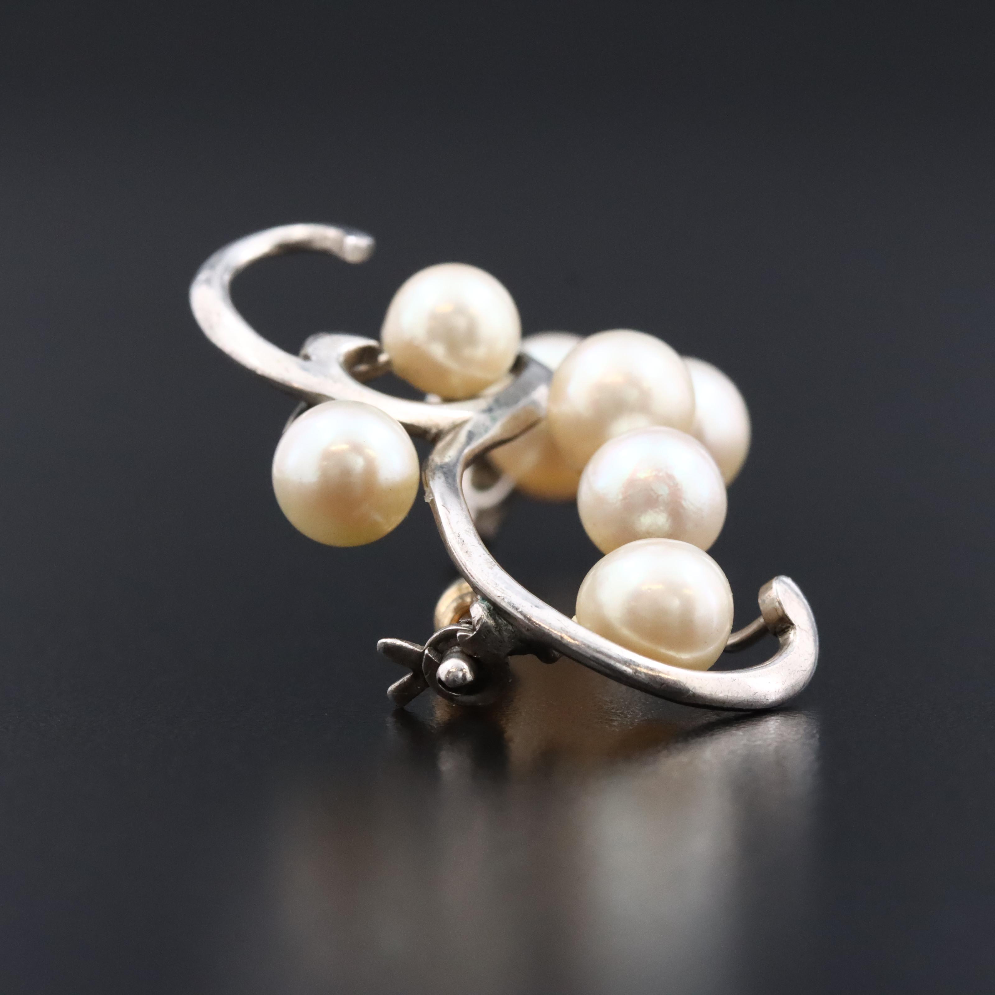 Sterling Pearl Scrollwork Brooch