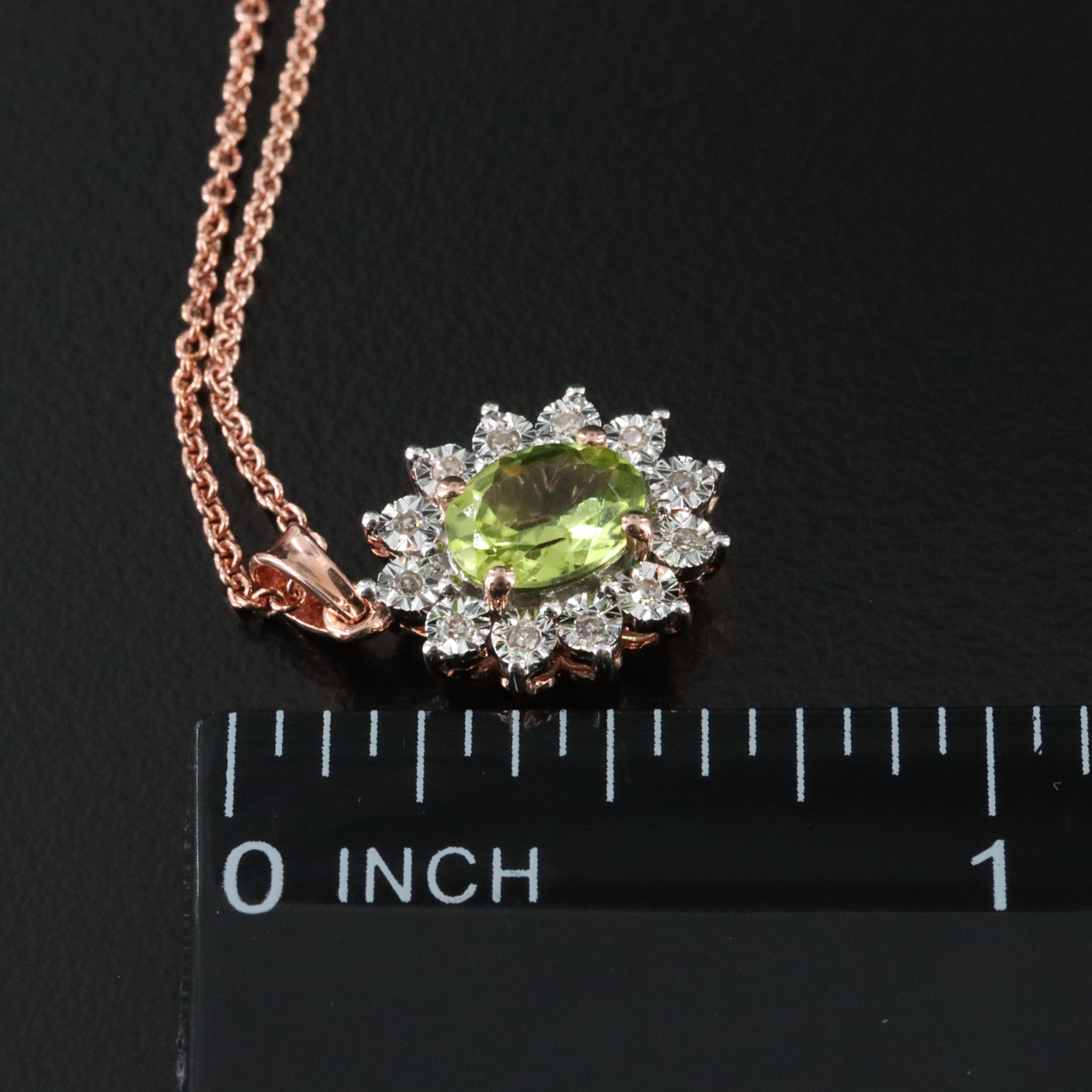 Sterling Peridot and Diamond Pendant Necklace in Rose Tone