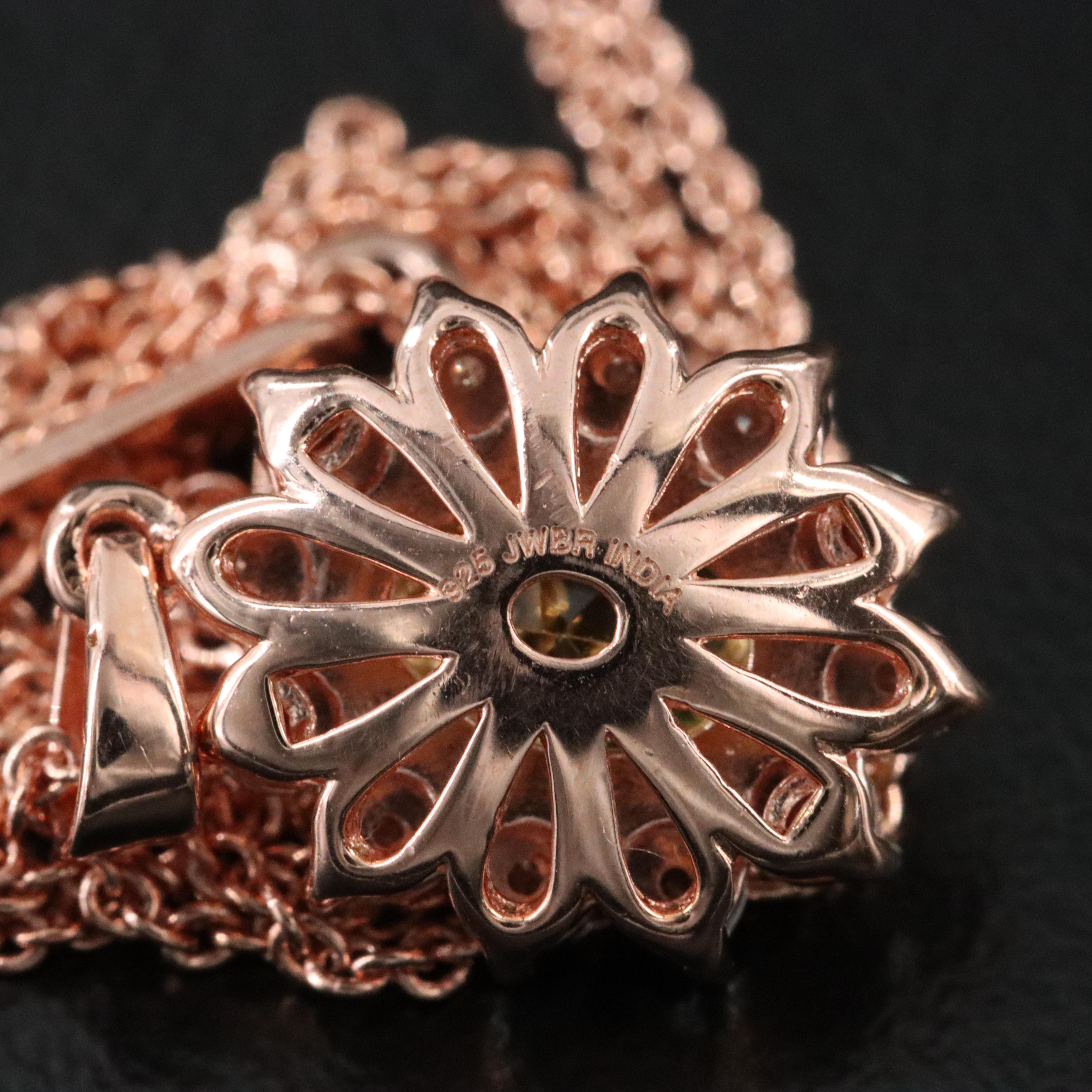 Sterling Peridot and Diamond Pendant Necklace in Rose Tone