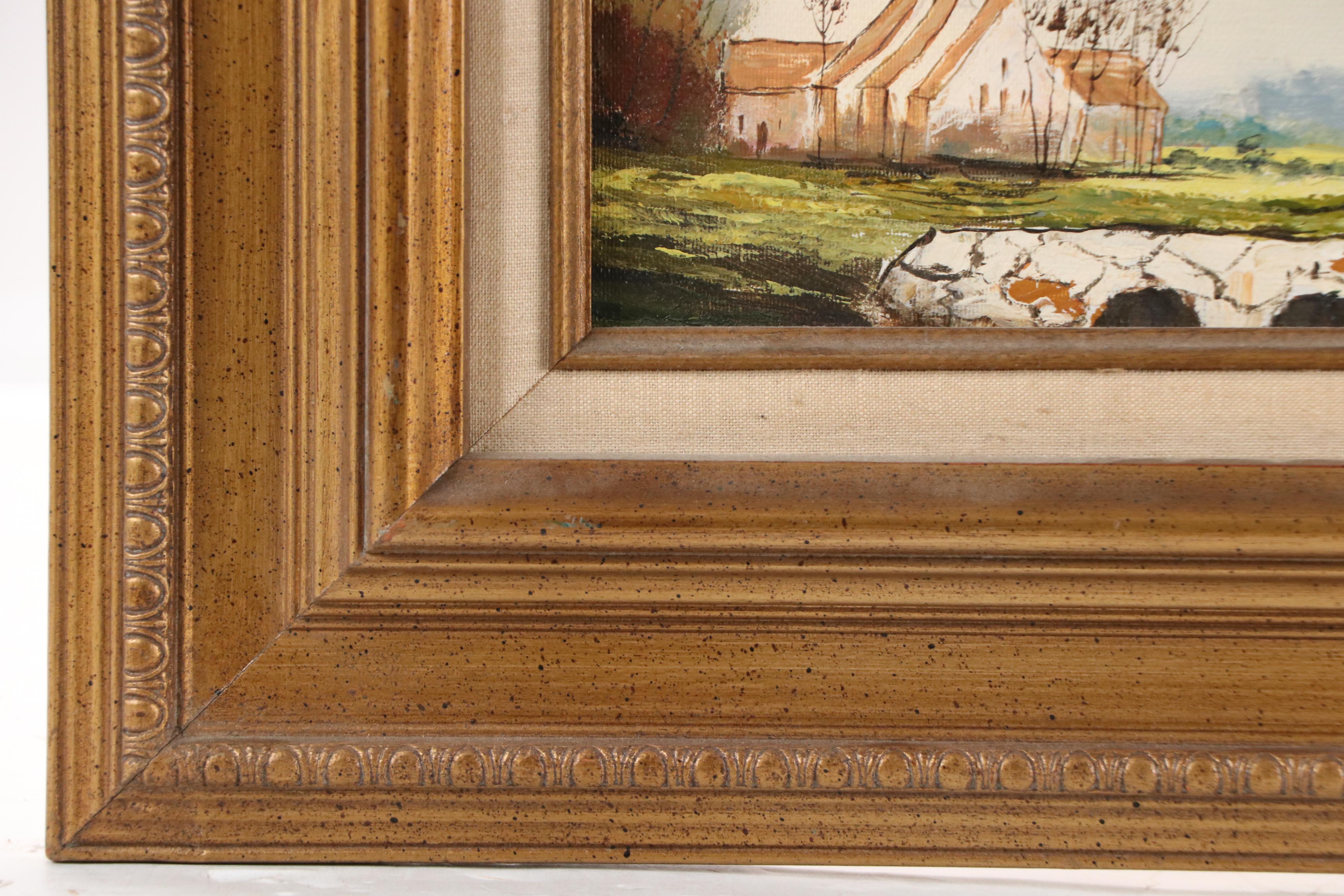 Stylized Oil Painting of Autumn Landscape with Houses, Late 20th–21st Century