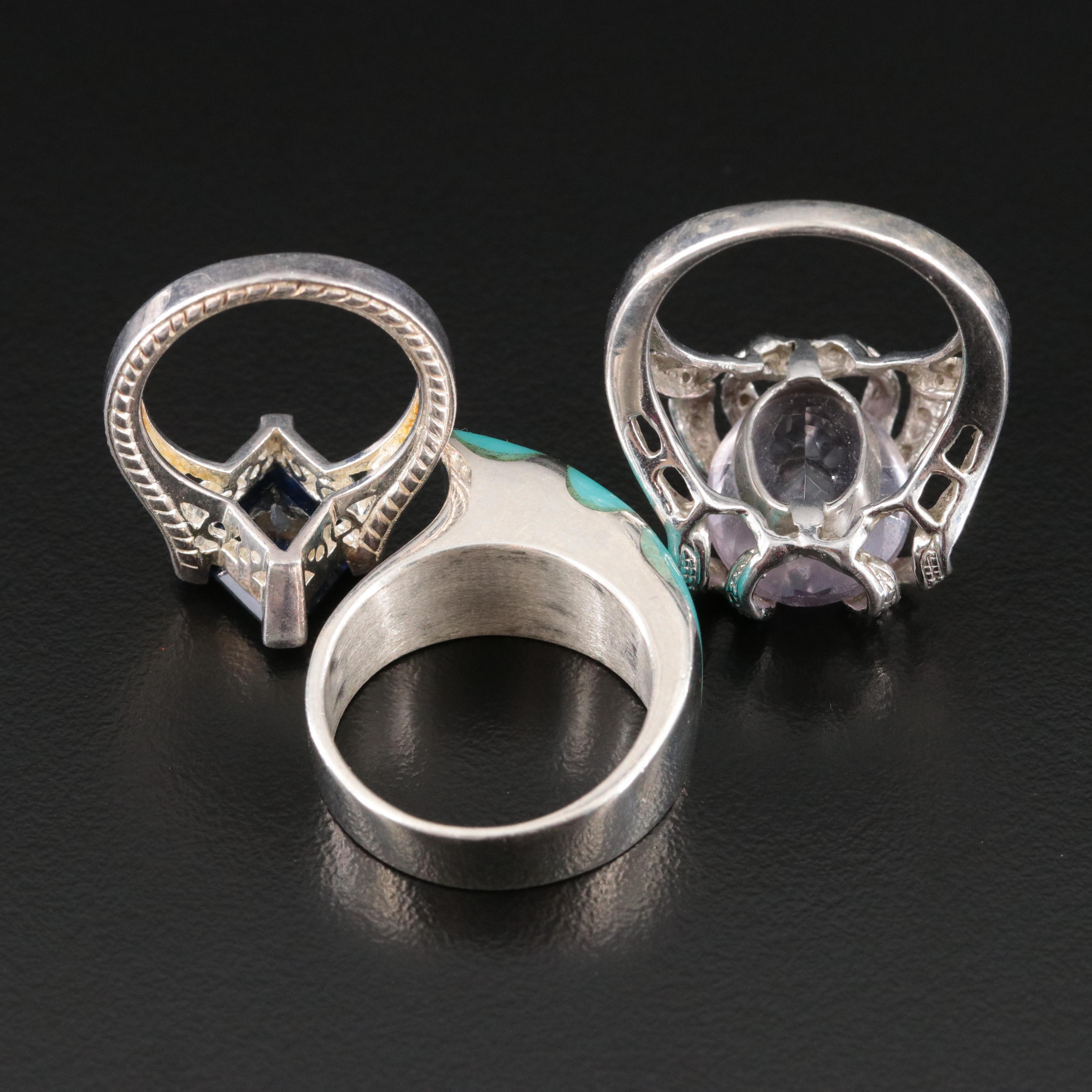 Sterling Spinel, Amethyst and Turquoise Ring Selection
