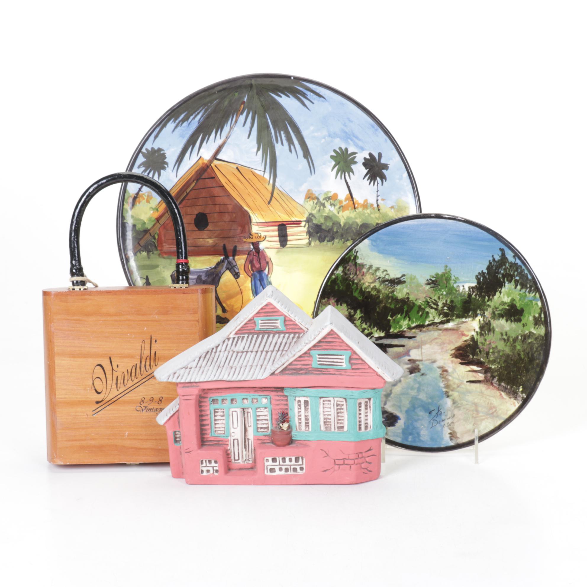 Hand-Painted Dominican Republic Wall Plates, Cigar Box Handbag & More
