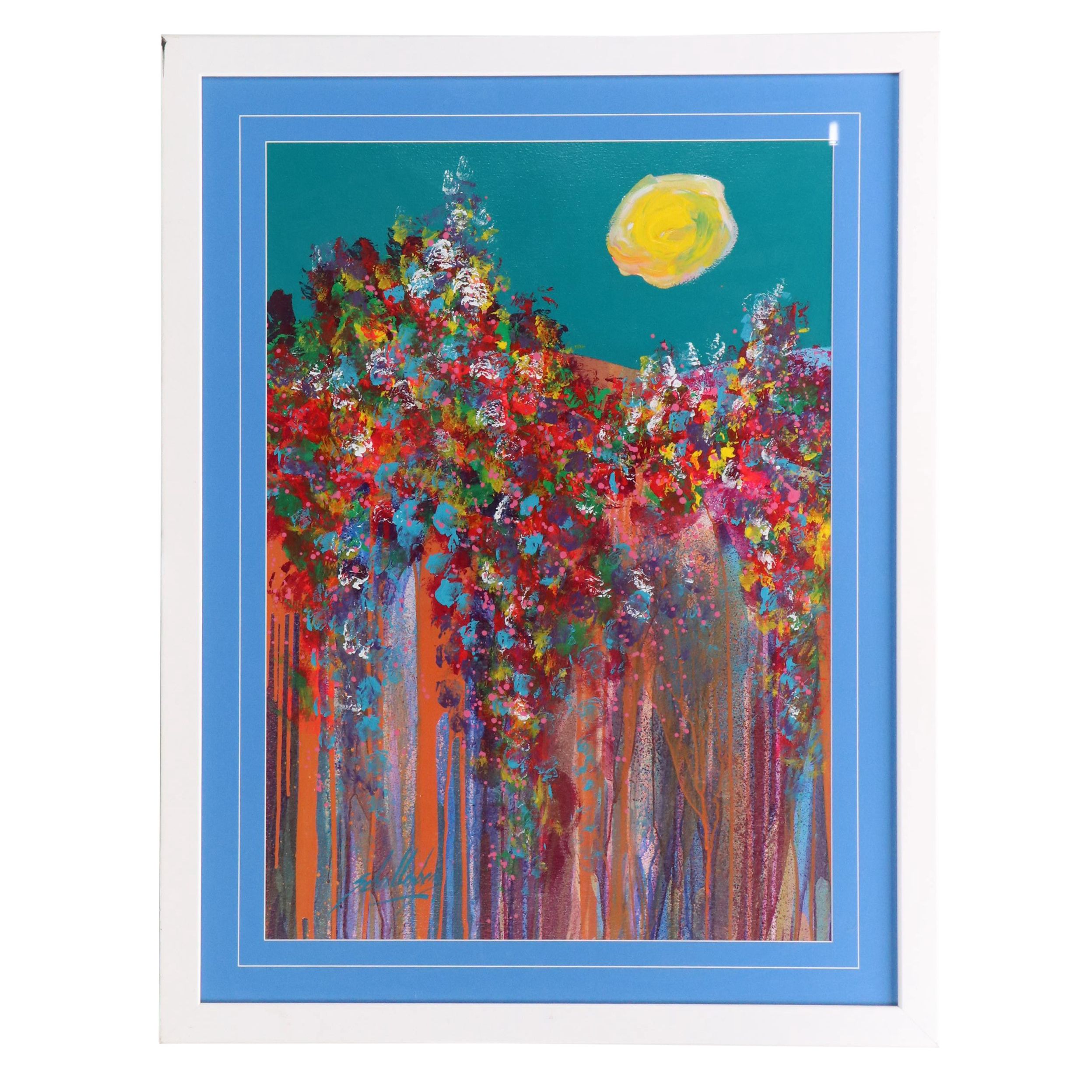 Roy Schallenberg Abstract Acrylic Painting with Sun-Like Form, Late 20th–21st C.