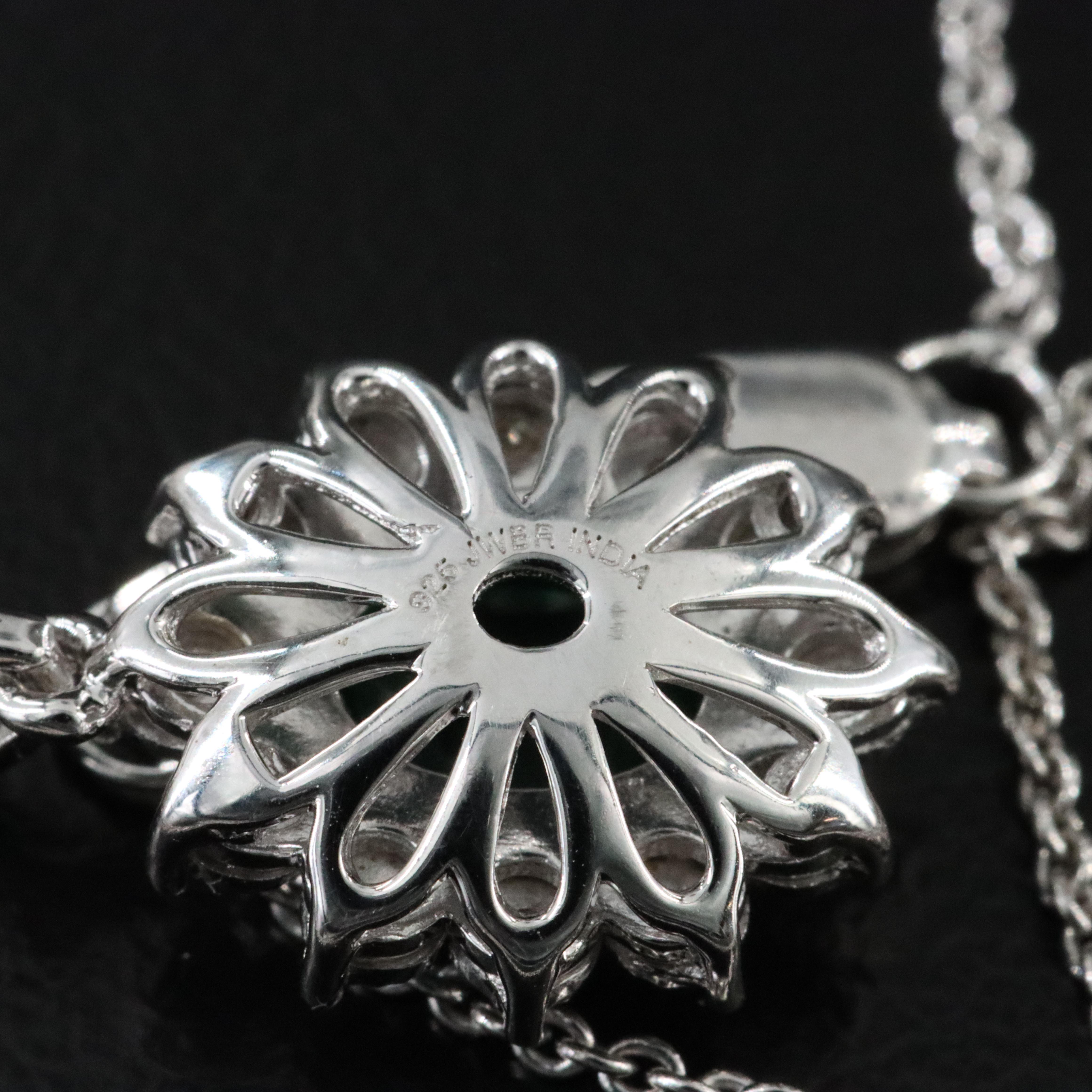 Sterling Emerald and Diamond Pendant Necklace