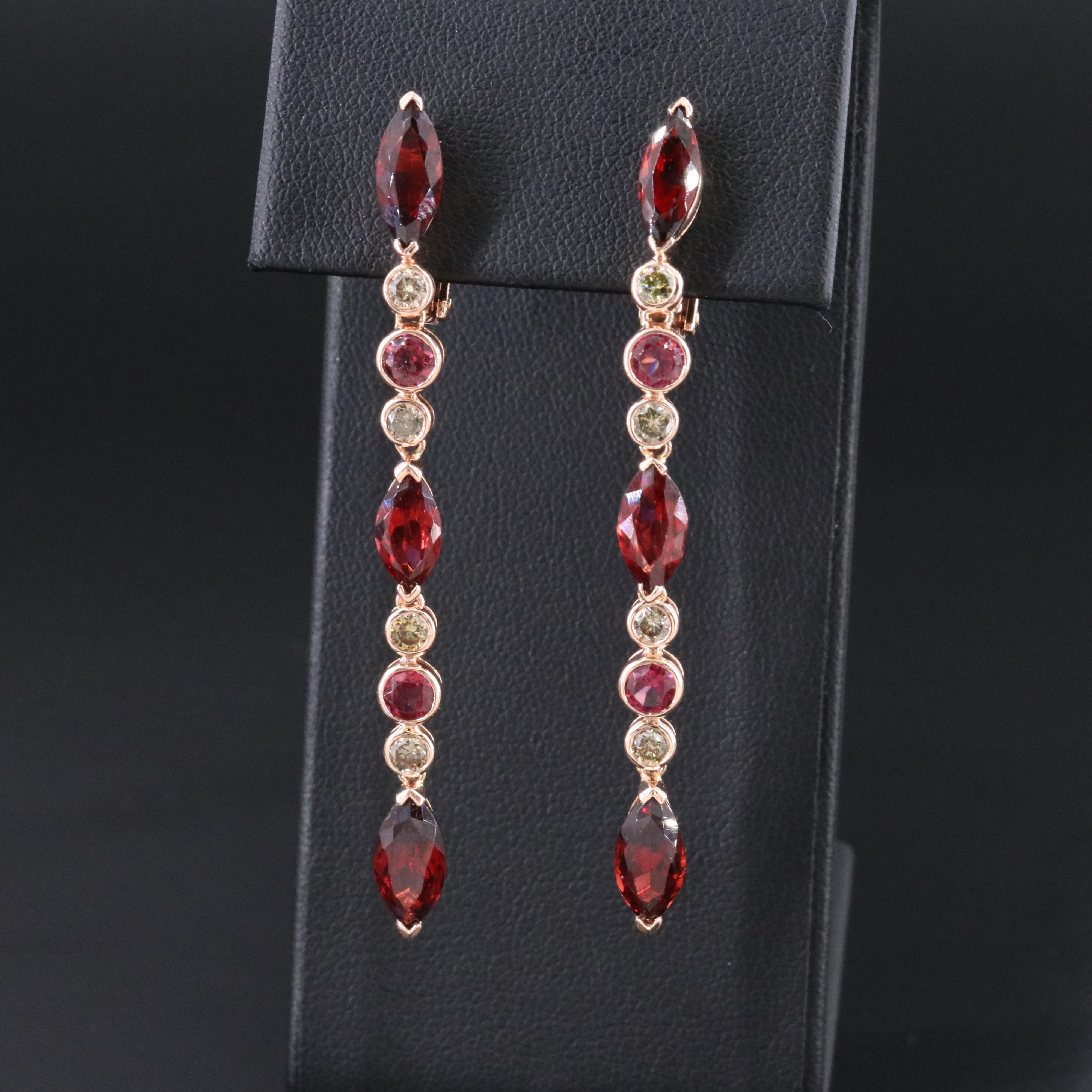18K Rose Gold Garnet and Lab Grown Diamond Earrings