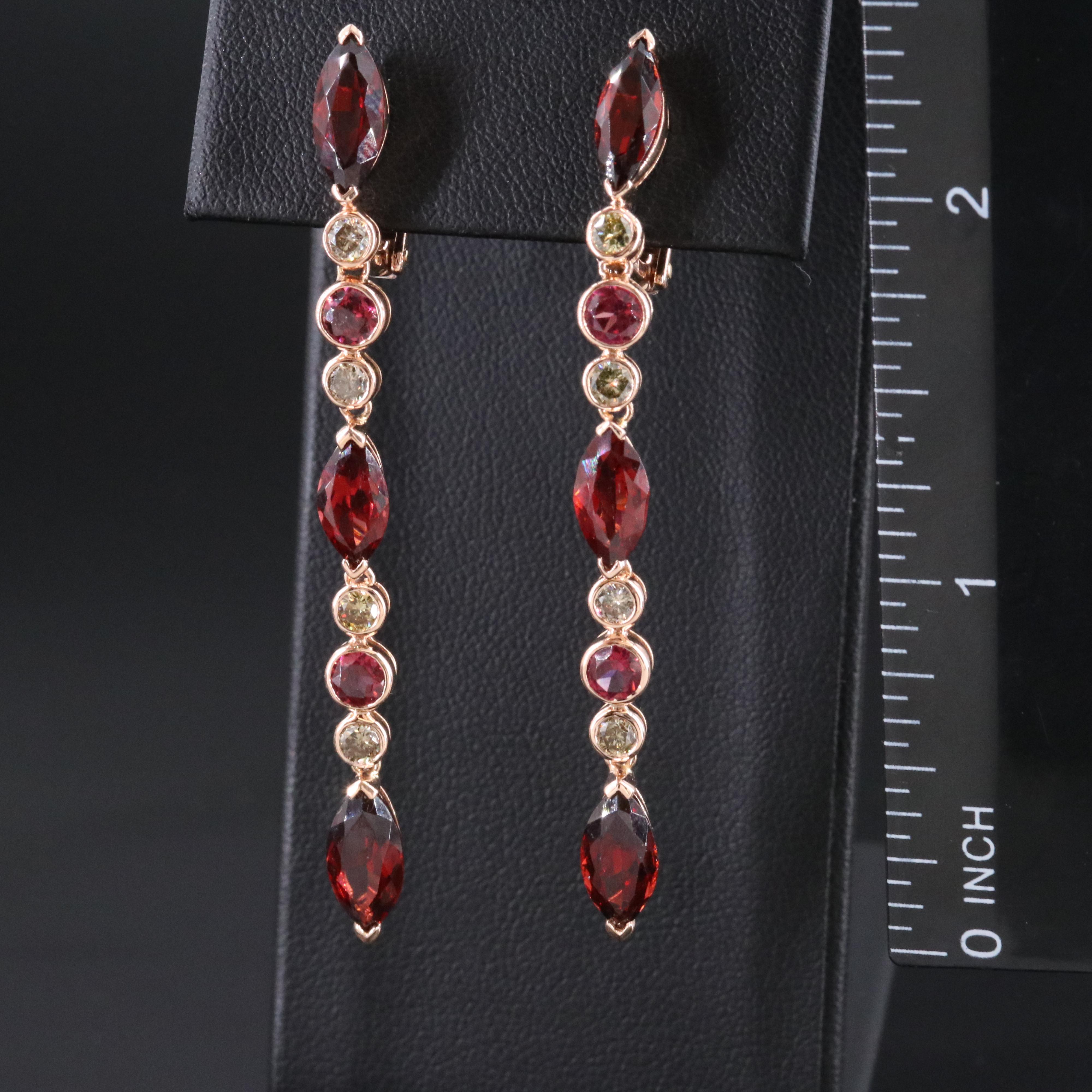 18K Rose Gold Garnet and Lab Grown Diamond Earrings