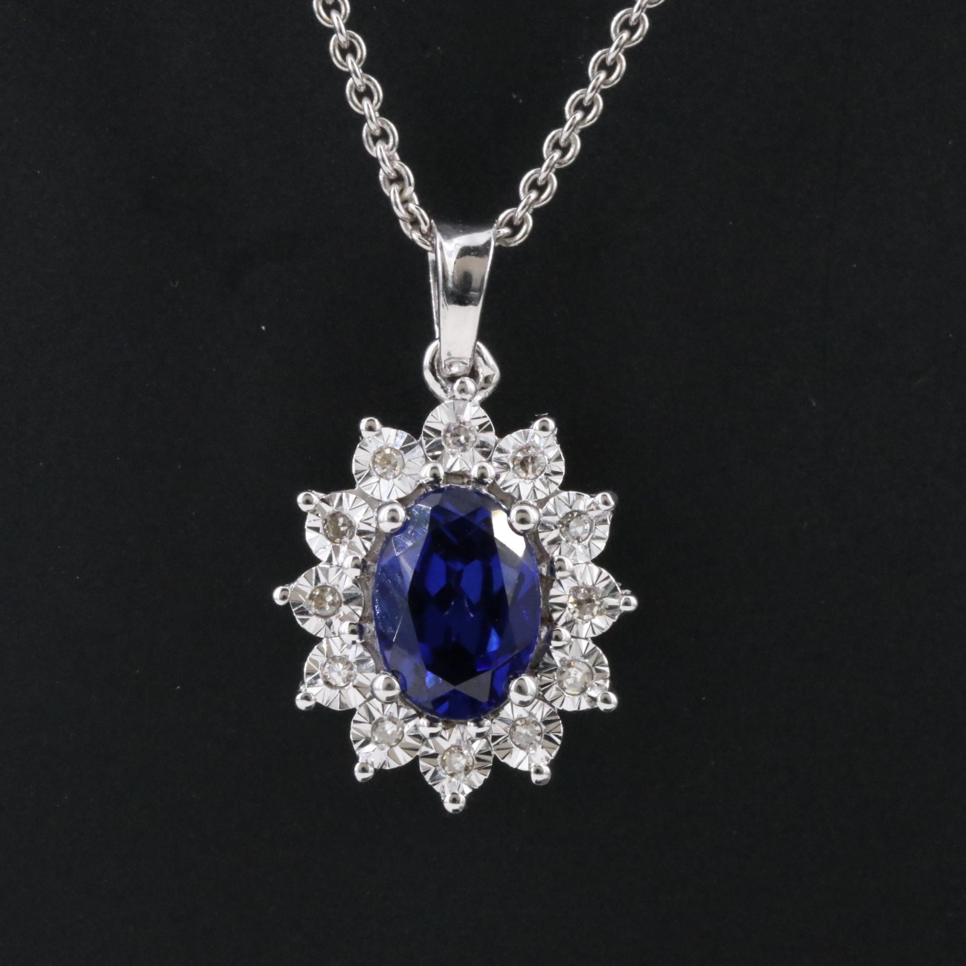Sterling Sapphire and Diamond Pendant Necklace