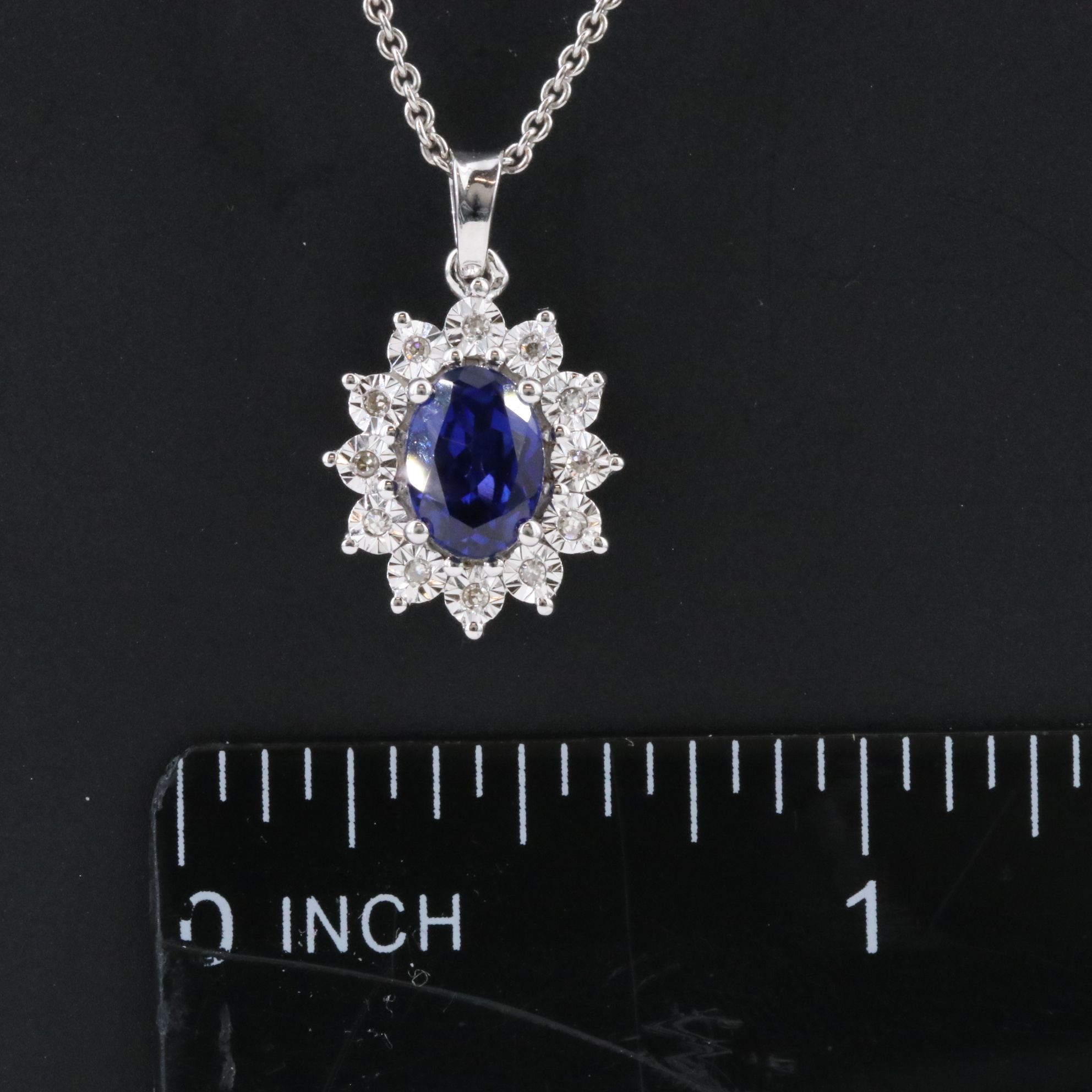 Sterling Sapphire and Diamond Pendant Necklace