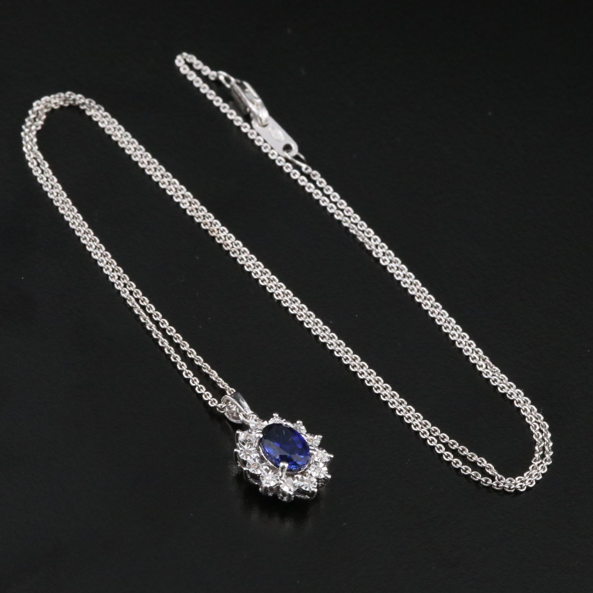 Sterling Sapphire and Diamond Pendant Necklace