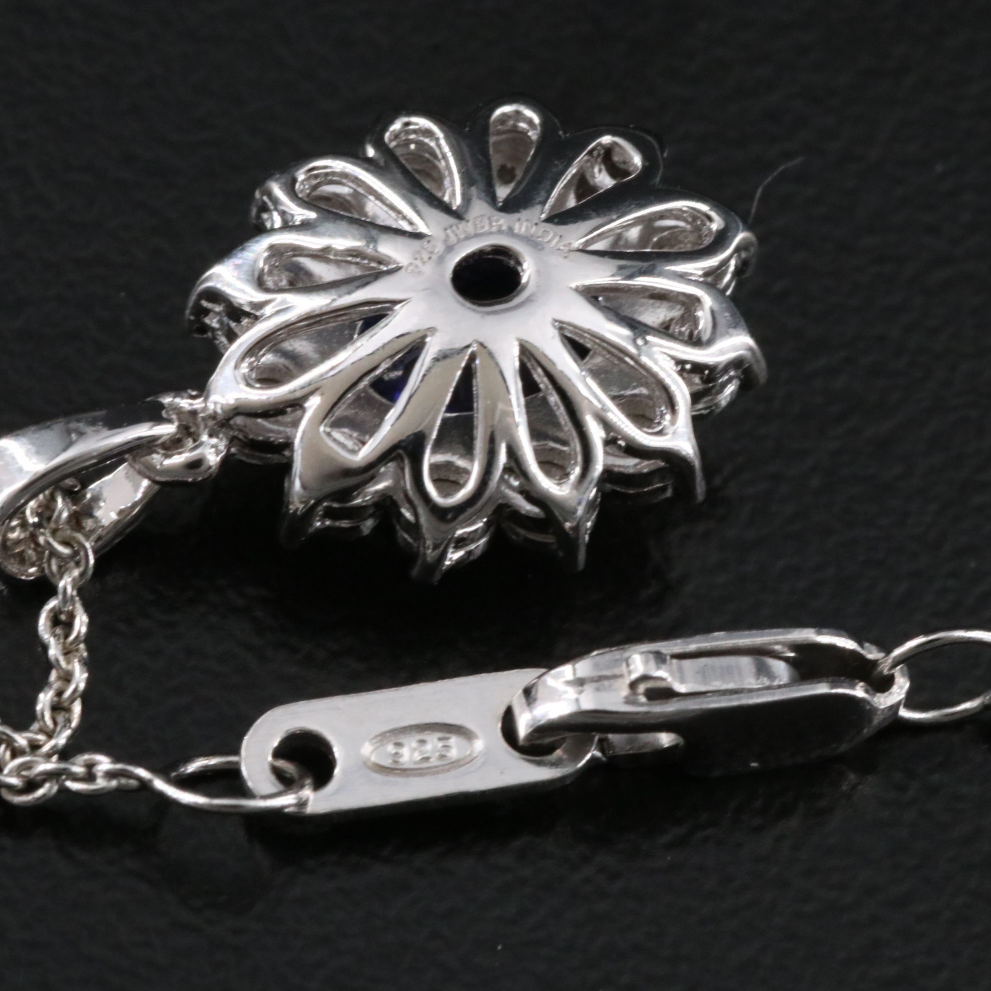 Sterling Sapphire and Diamond Pendant Necklace