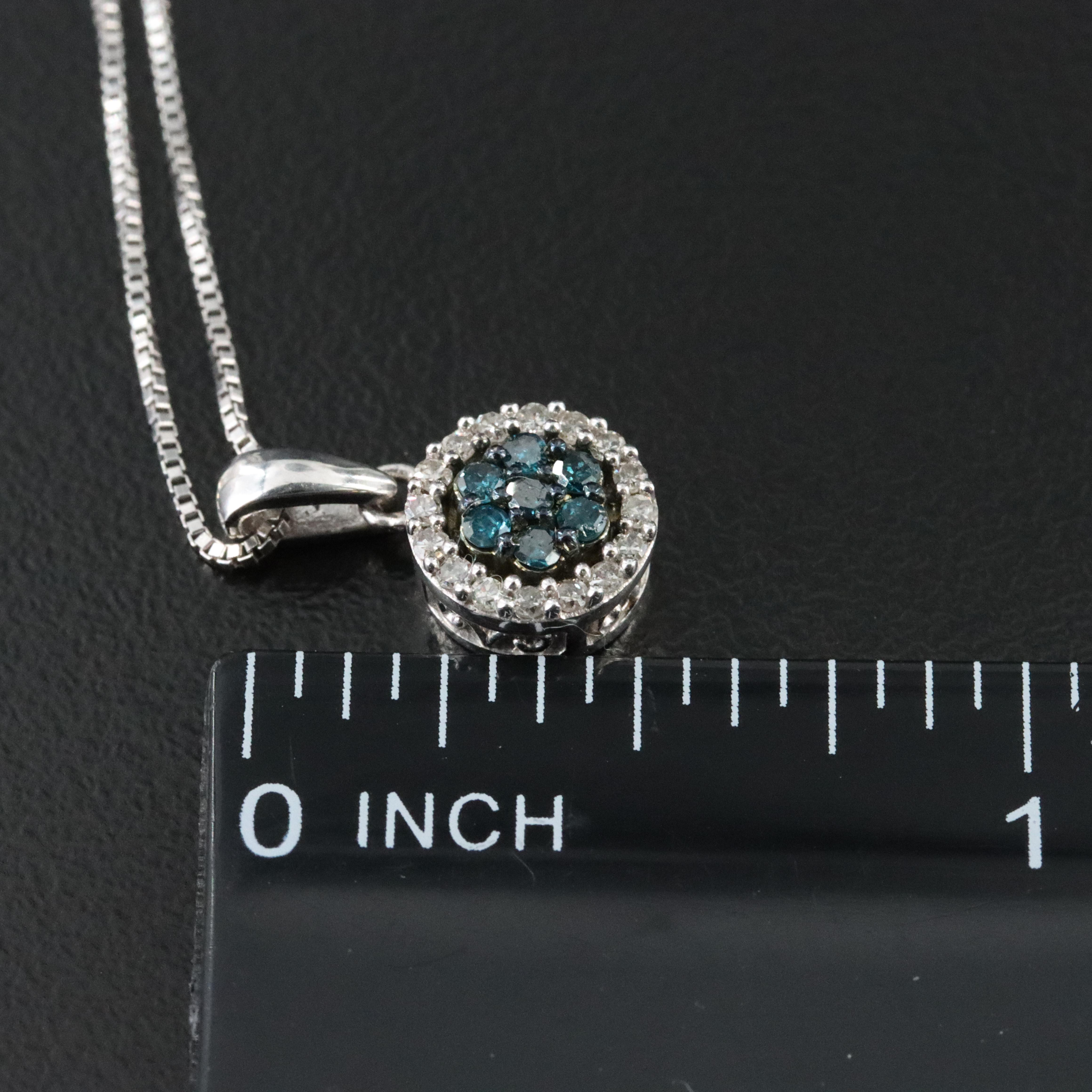 Sterling Diamond Pendant Necklace Including Fancy Blue Diamonds