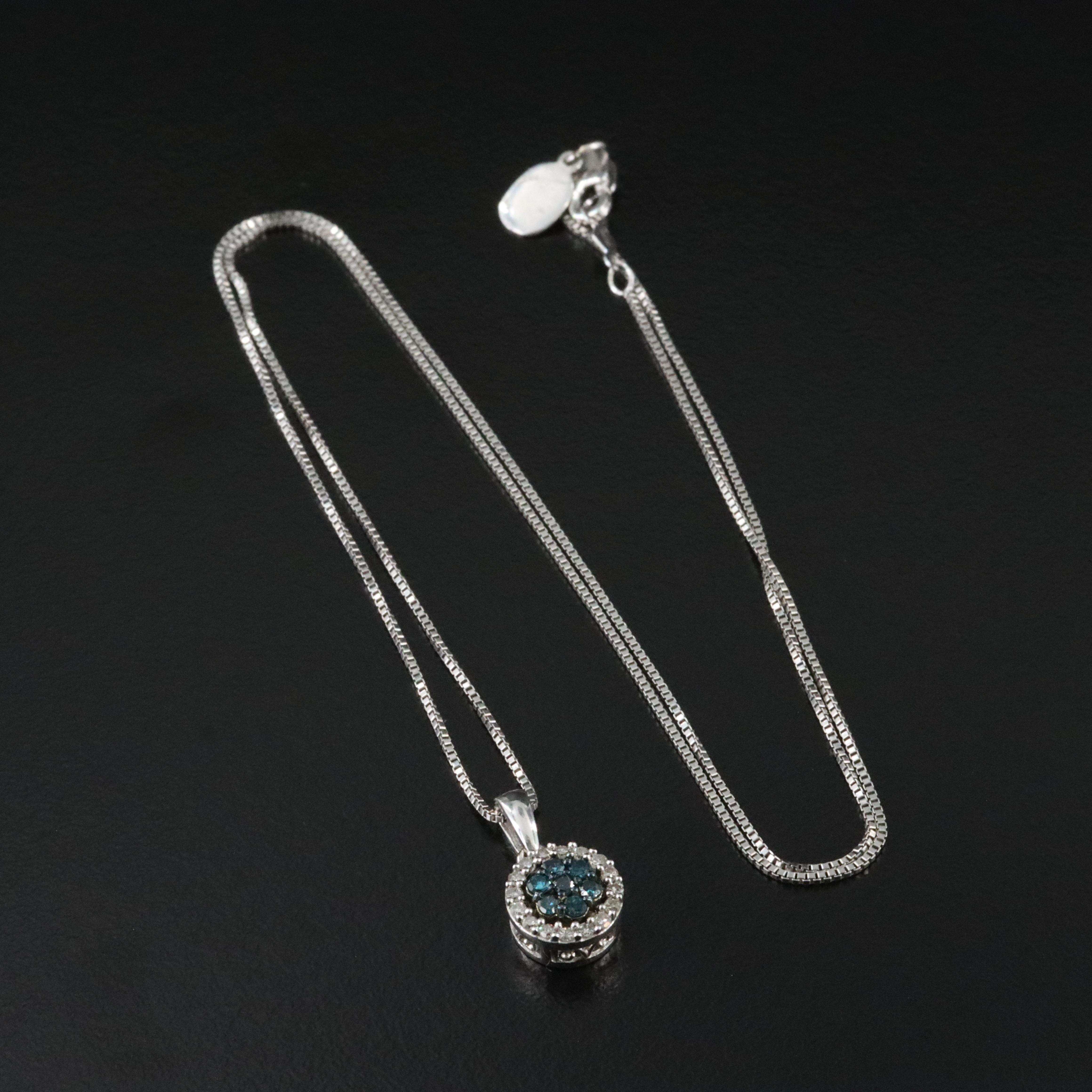 Sterling Diamond Pendant Necklace Including Fancy Blue Diamonds