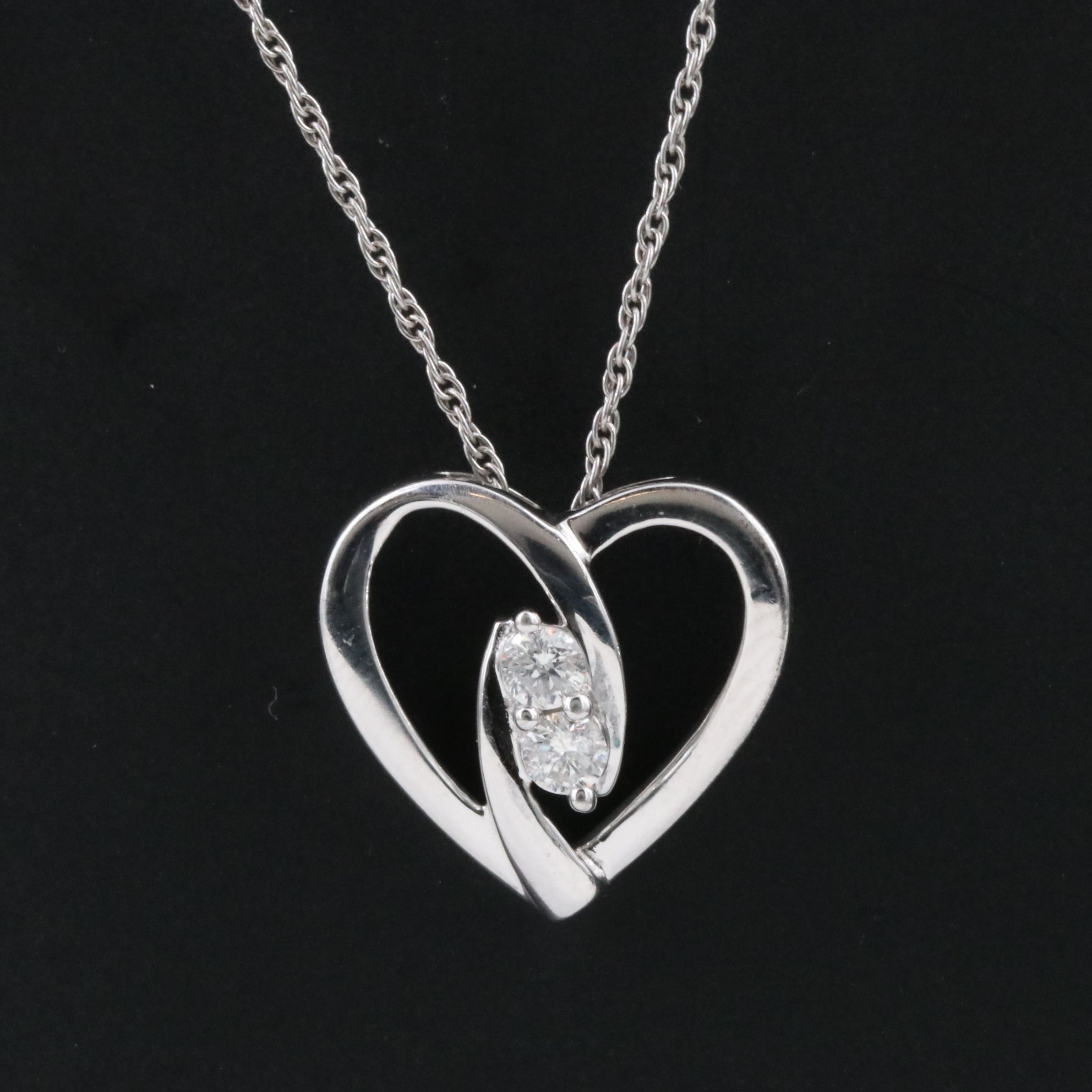 Sterling Diamond Heart Pendant Necklace
