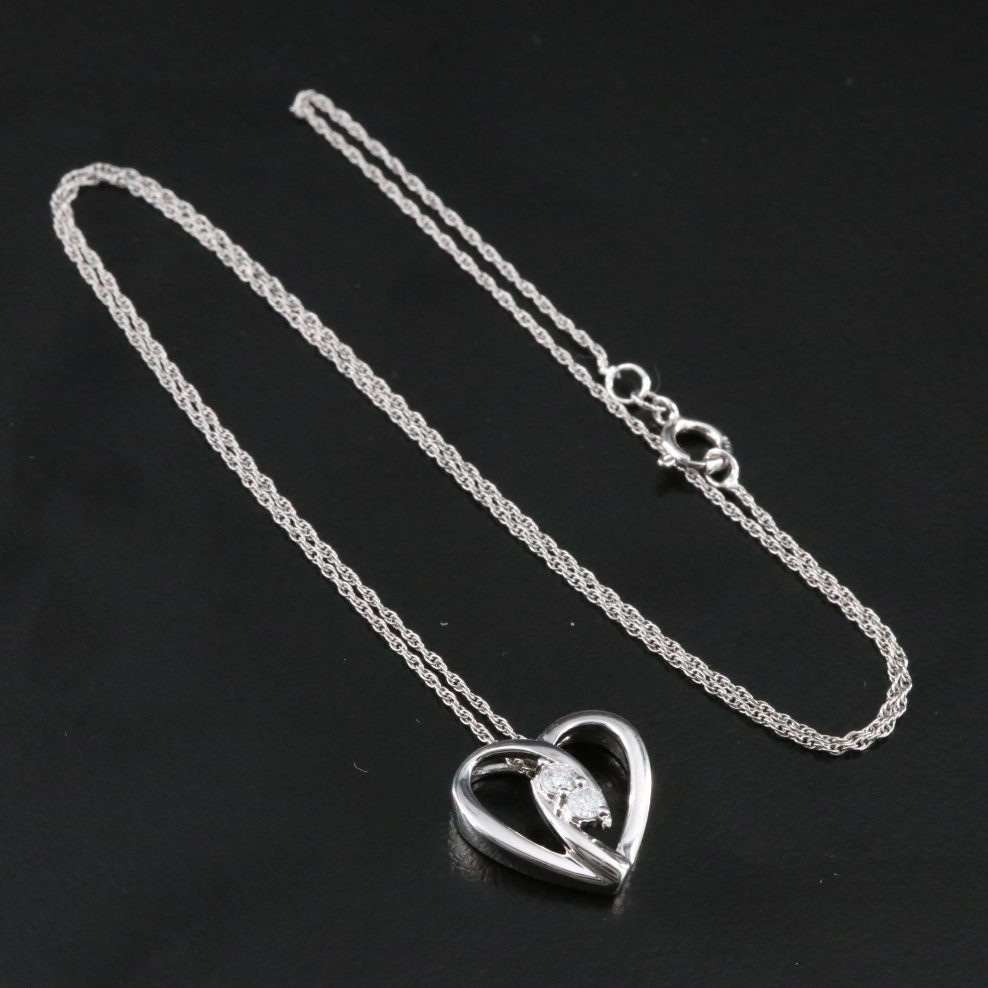 Sterling Diamond Heart Pendant Necklace