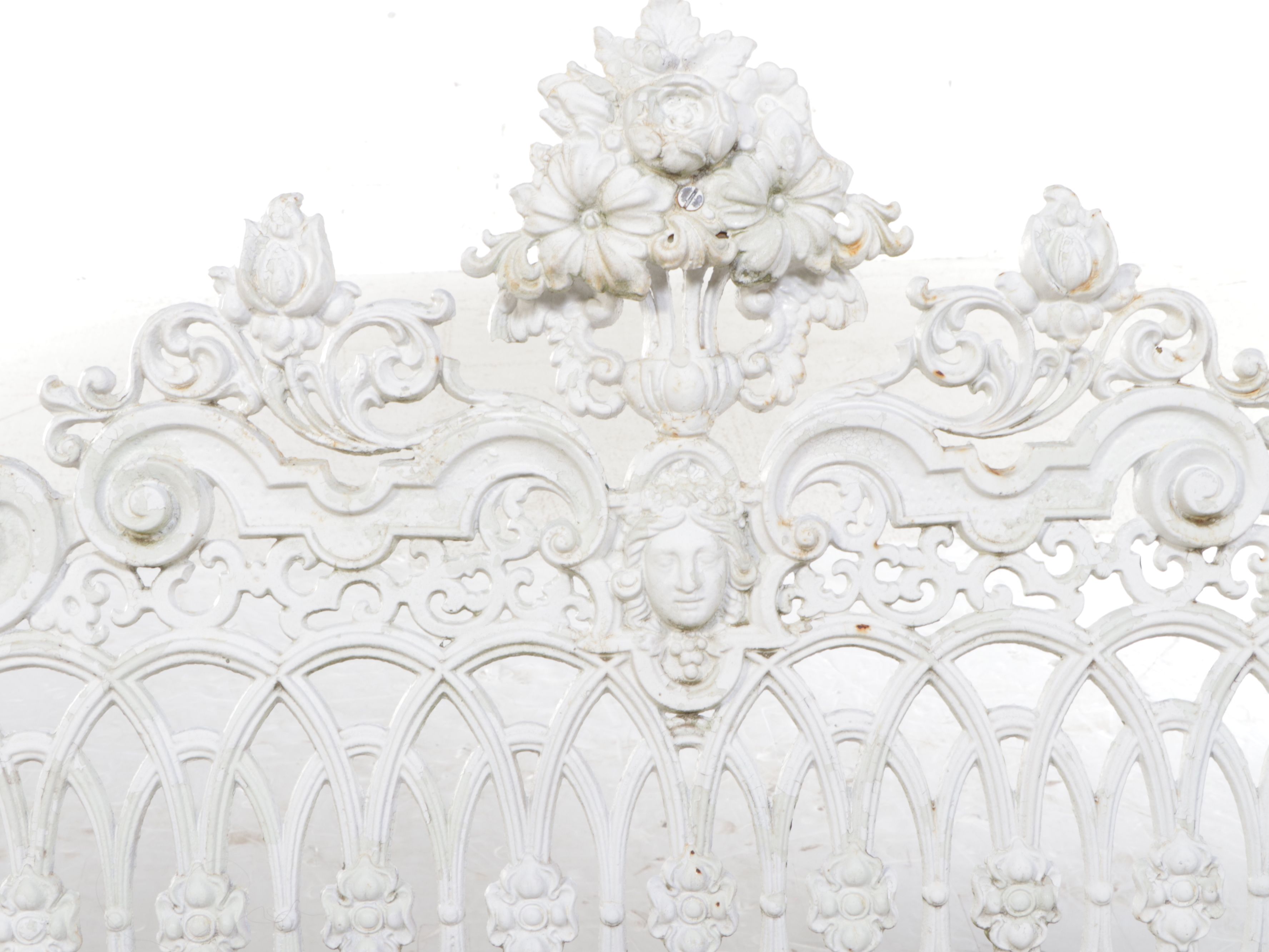 Baroque Style White Painted Cast Iron Garden Bench, 20th Century