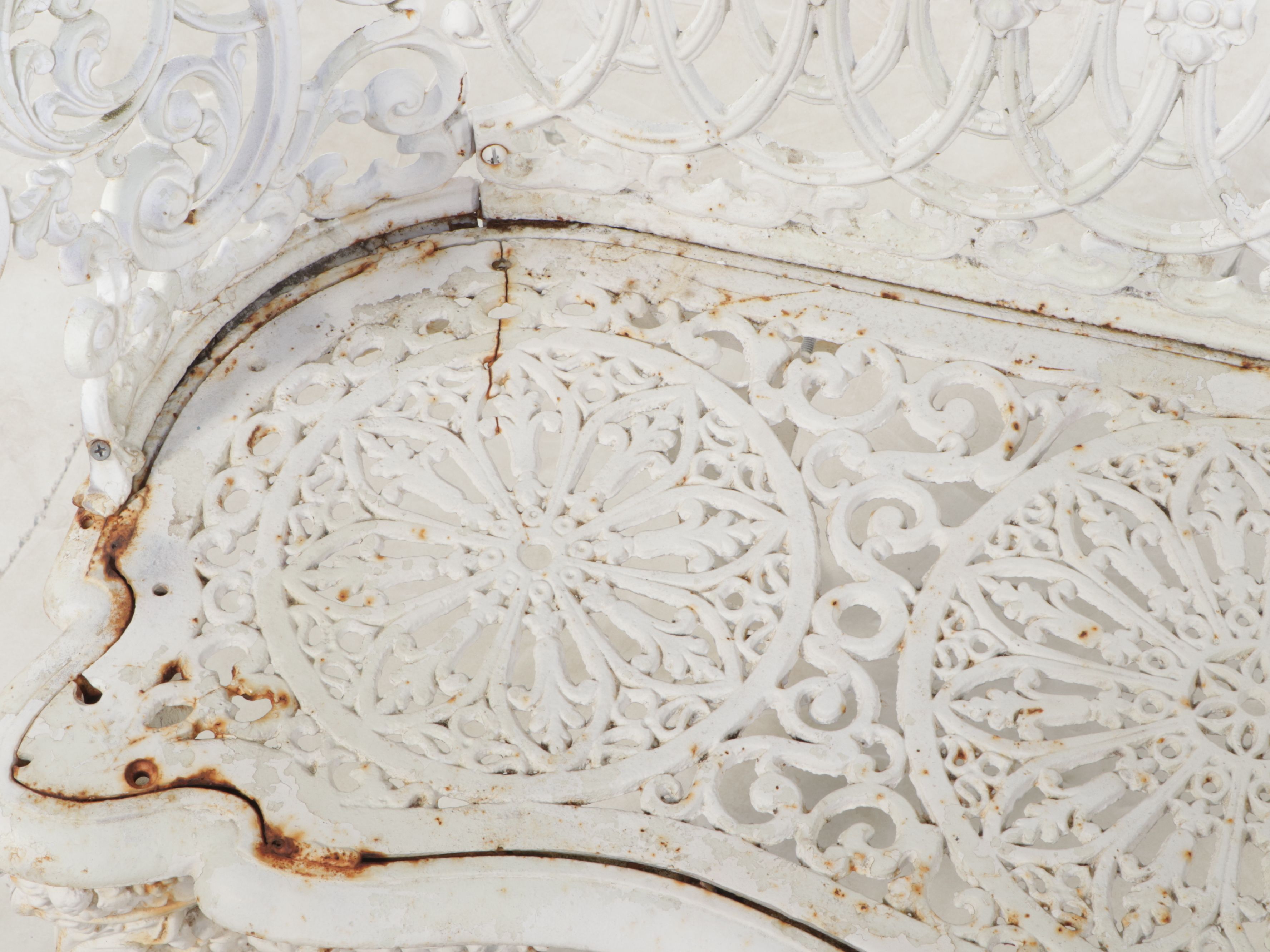 Baroque Style White Painted Cast Iron Garden Bench, 20th Century