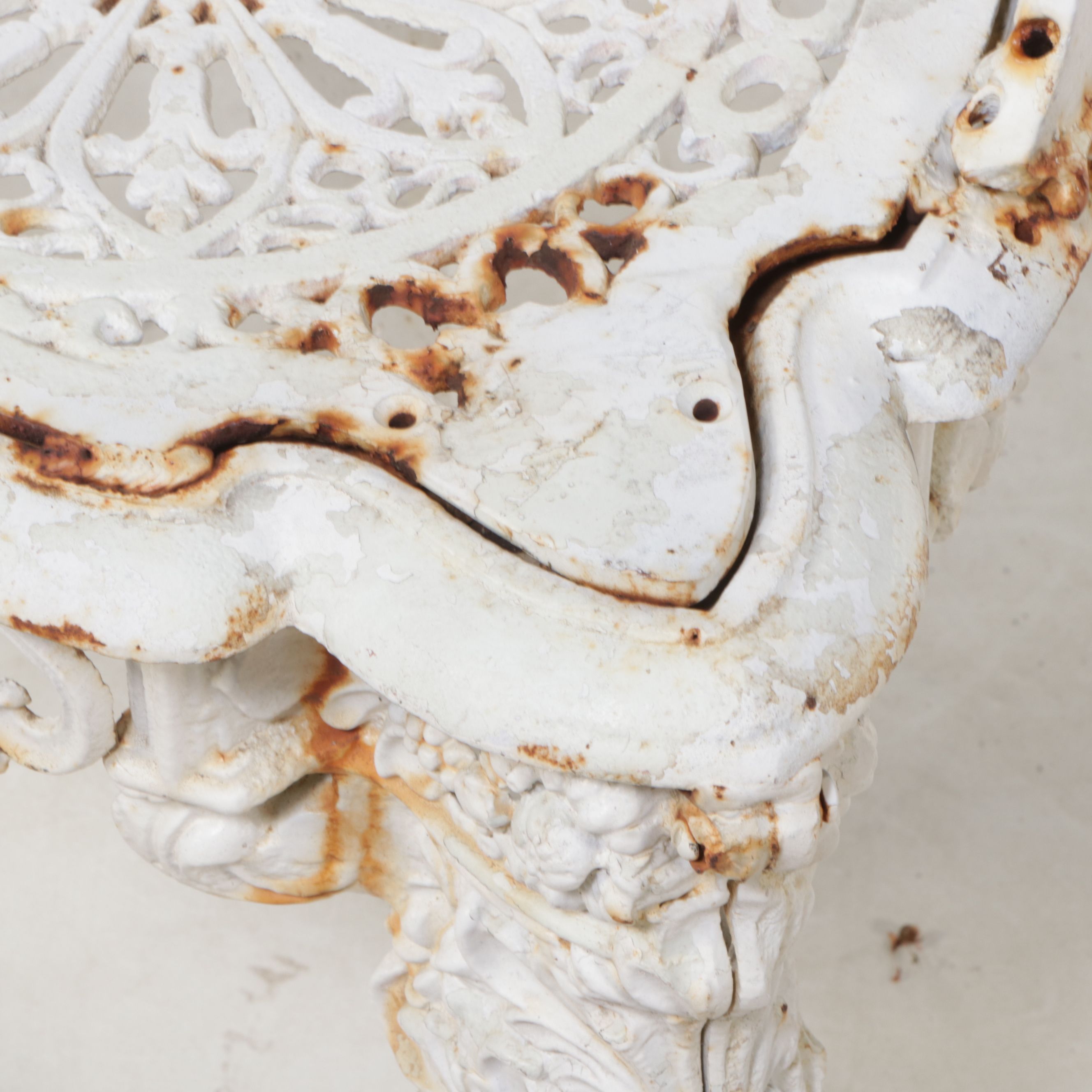 Baroque Style White Painted Cast Iron Garden Bench, 20th Century