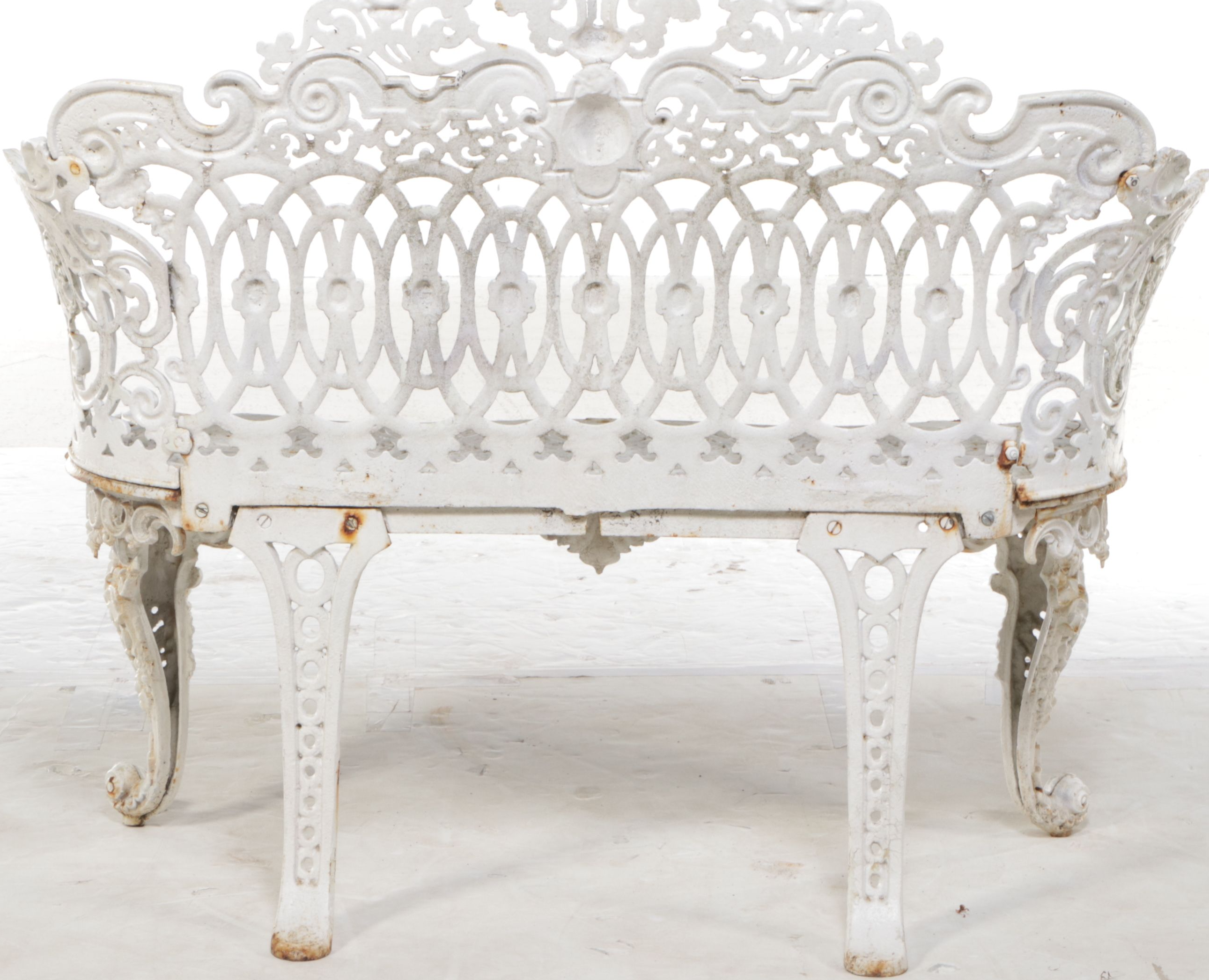 Baroque Style White Painted Cast Iron Garden Bench, 20th Century