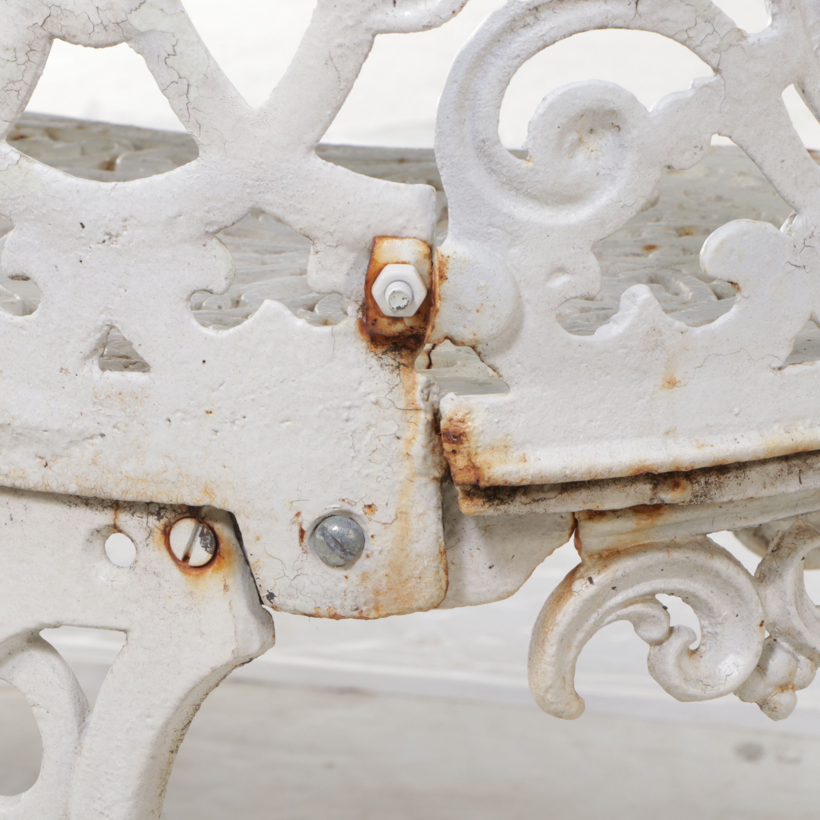 Baroque Style White Painted Cast Iron Garden Bench, 20th Century