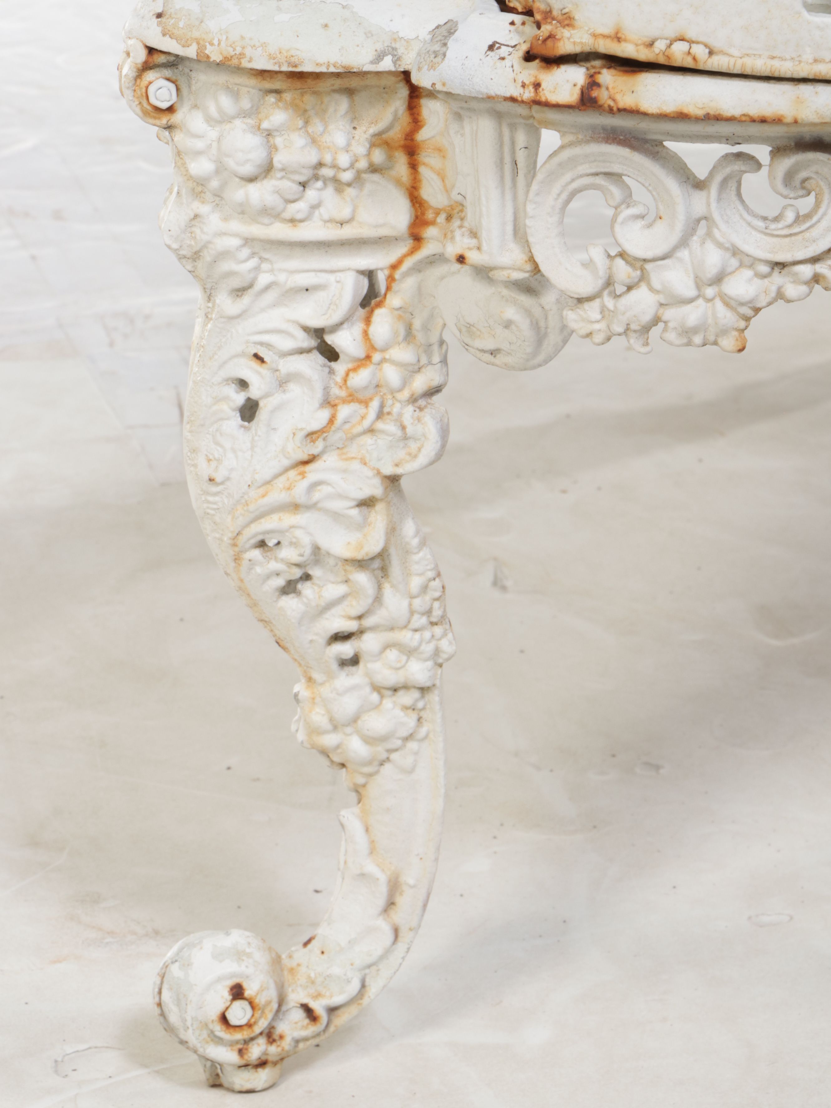 Baroque Style White Painted Cast Iron Garden Bench, 20th Century