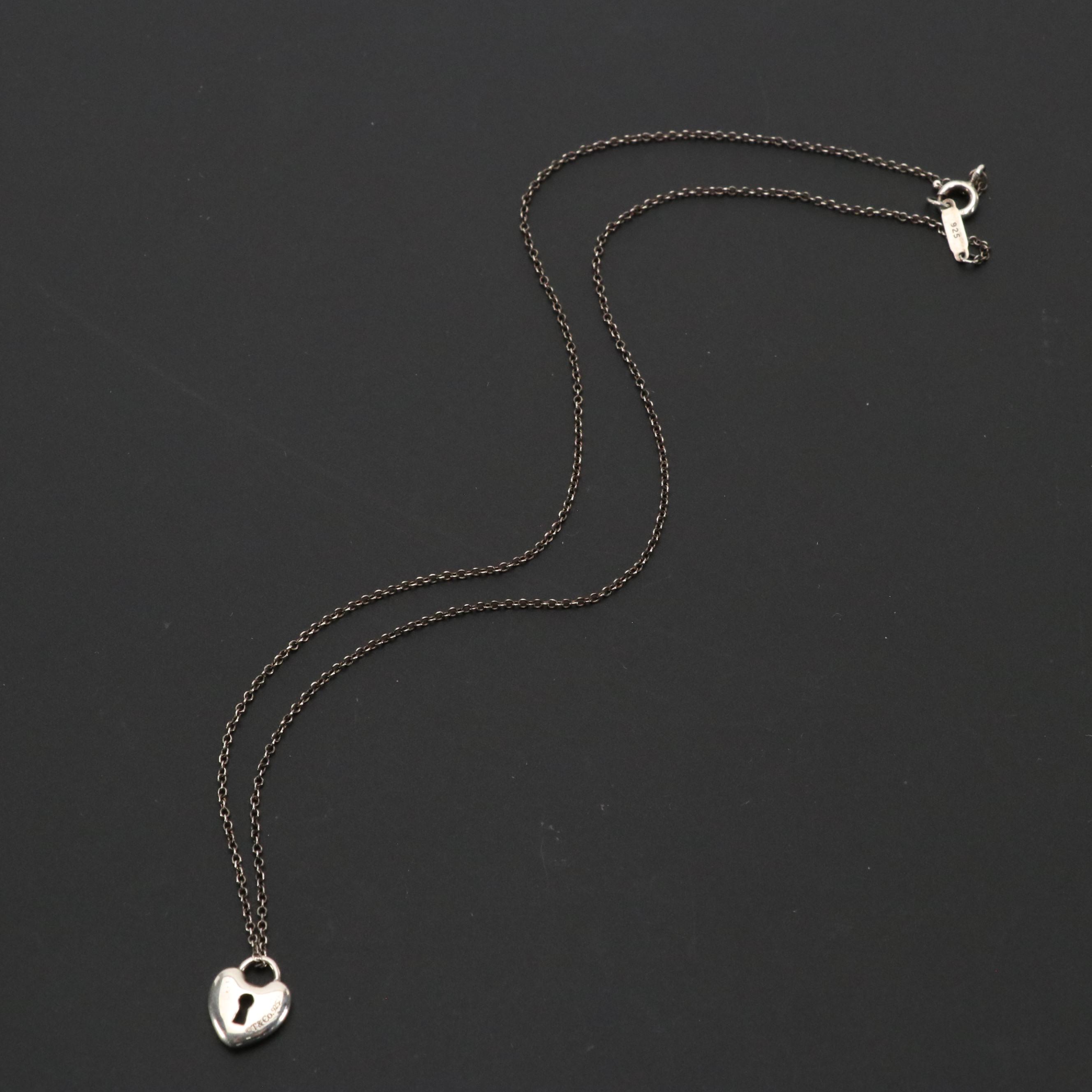 Tiffany & Co. Sterling Heart Lock Pendant Necklace
