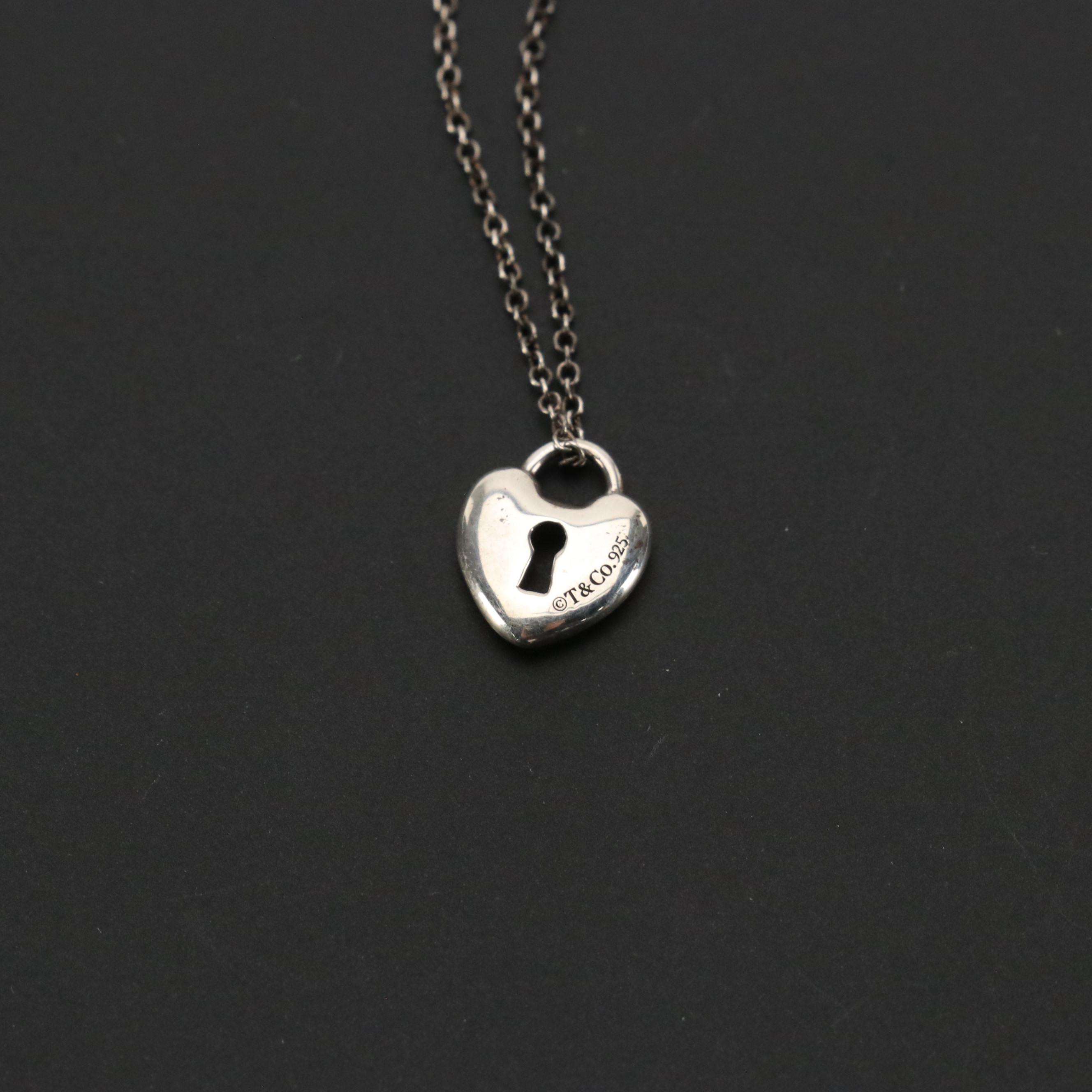 Tiffany & Co. Sterling Heart Lock Pendant Necklace