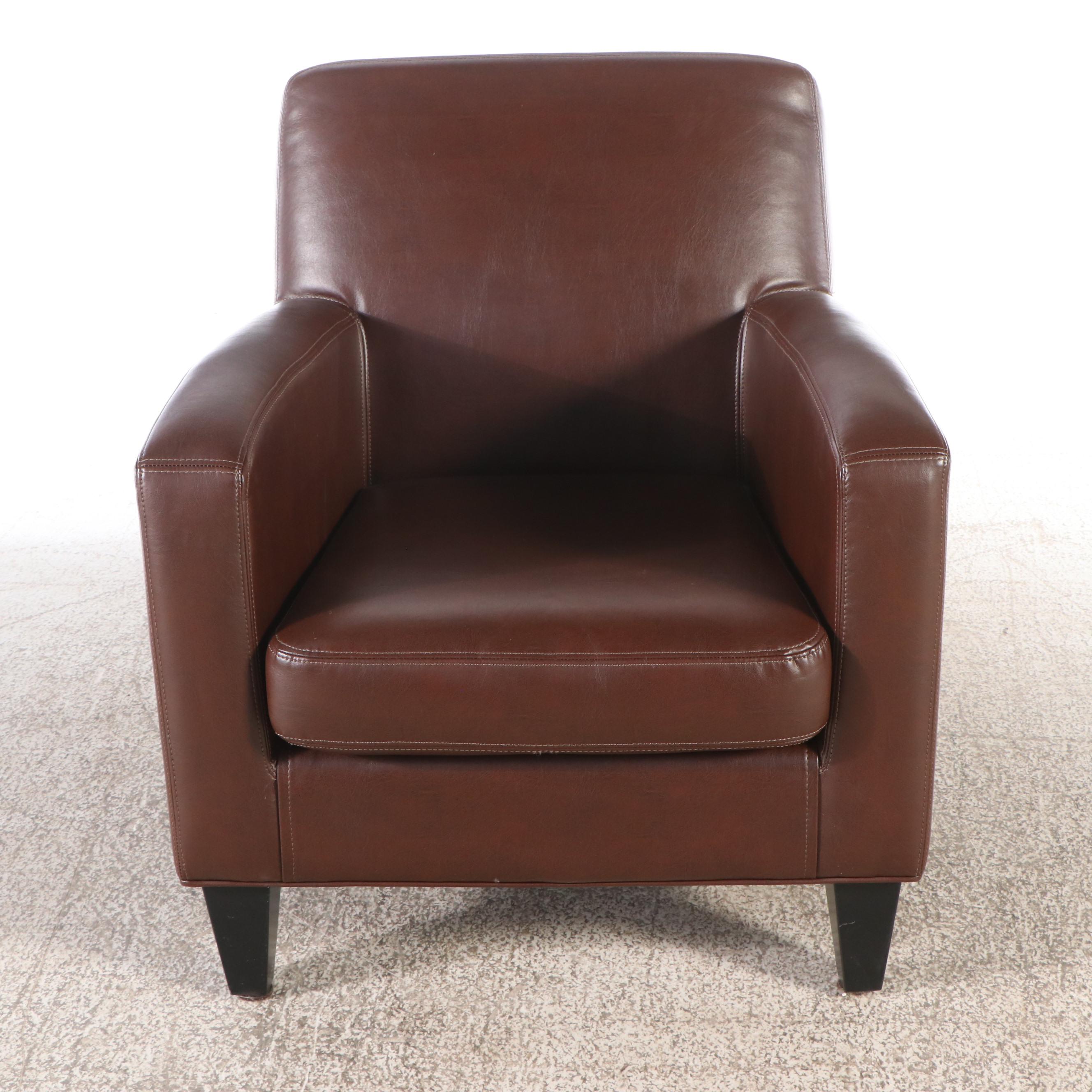 Contemporary Brown Faux Leather Armchair and Ottoman