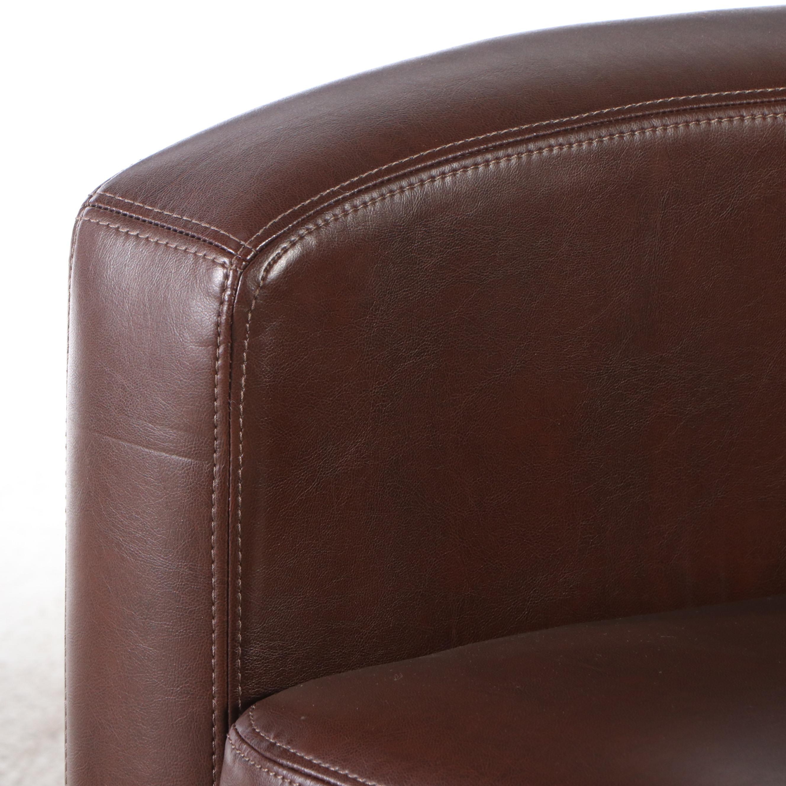 Contemporary Brown Faux Leather Armchair and Ottoman