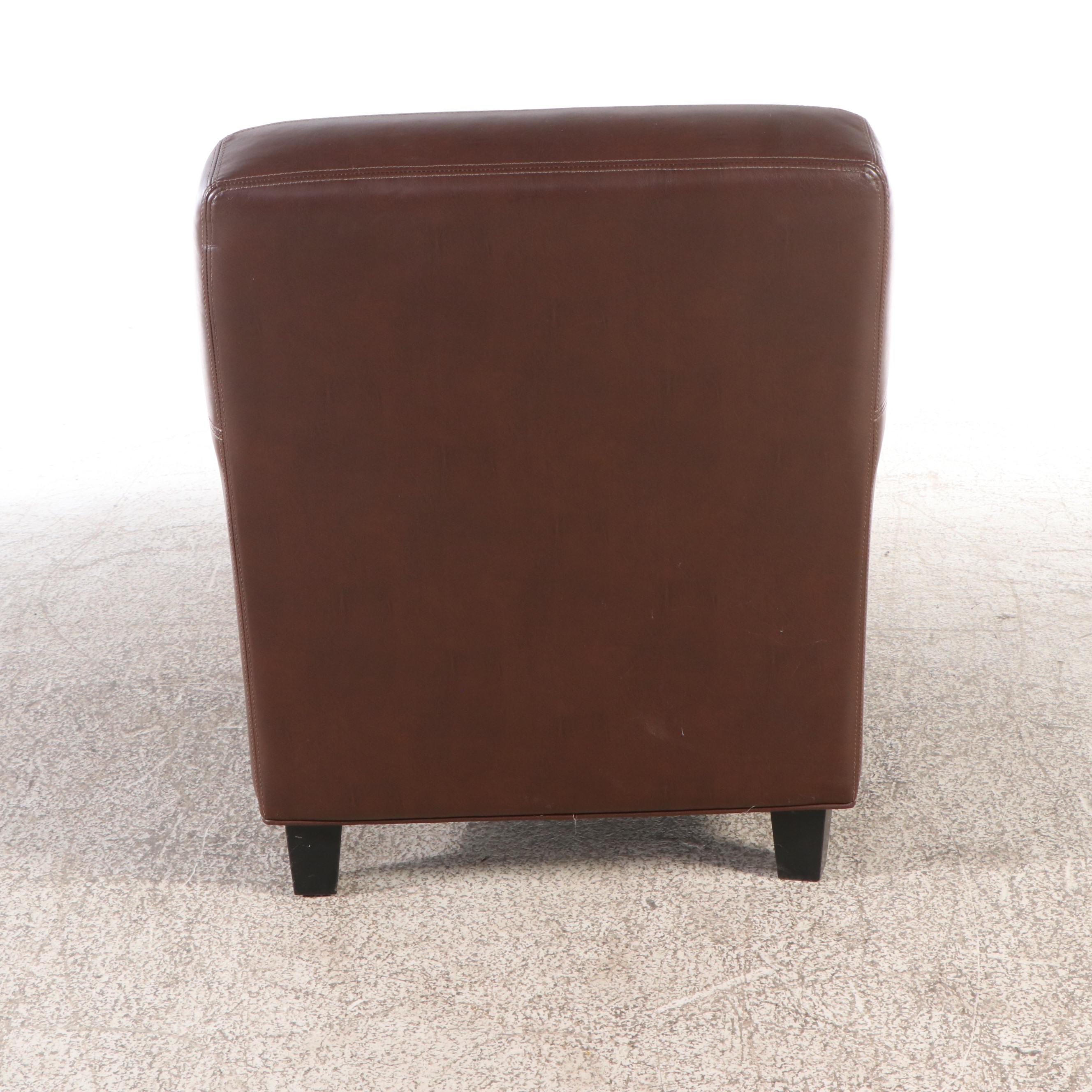 Contemporary Brown Faux Leather Armchair and Ottoman