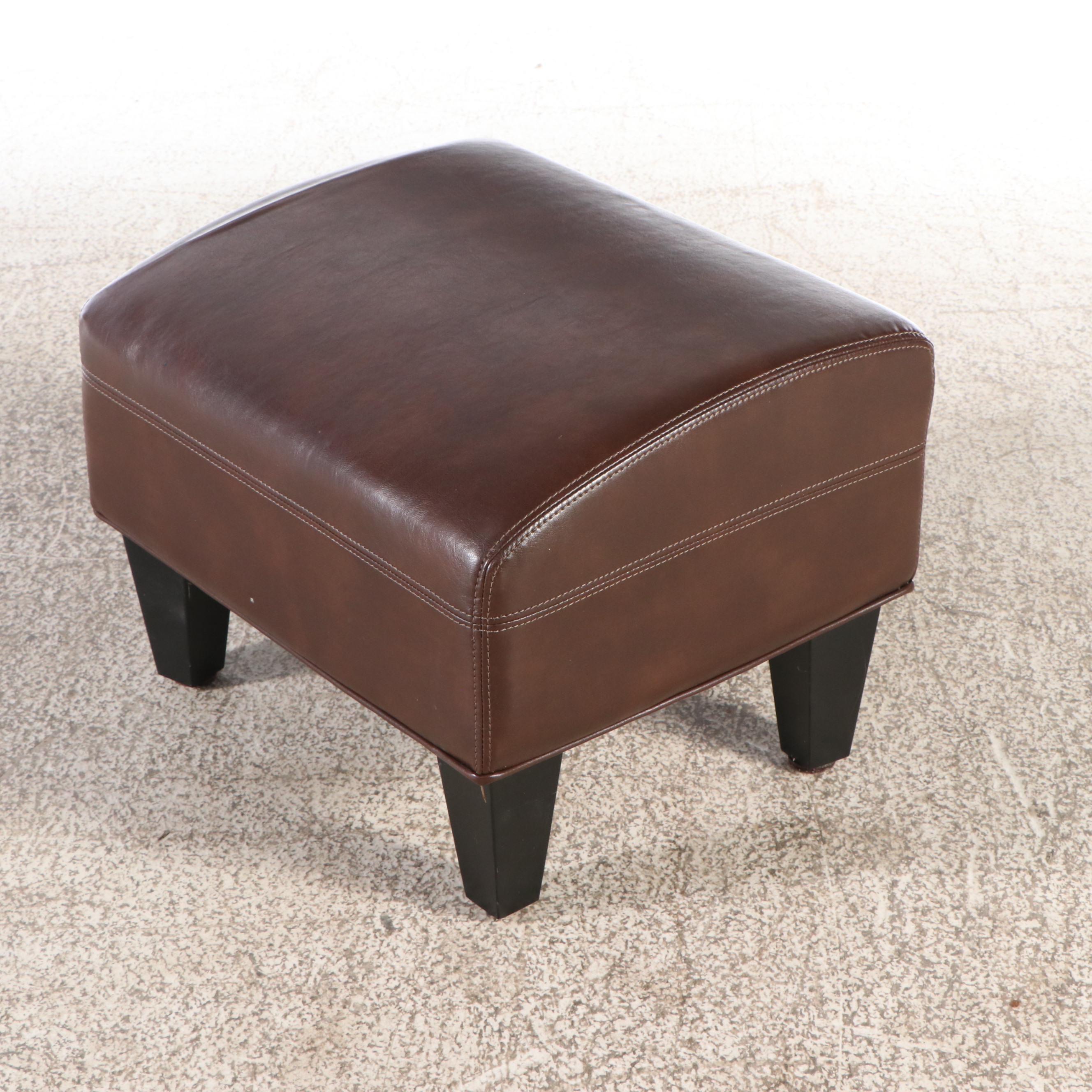 Contemporary Brown Faux Leather Armchair and Ottoman