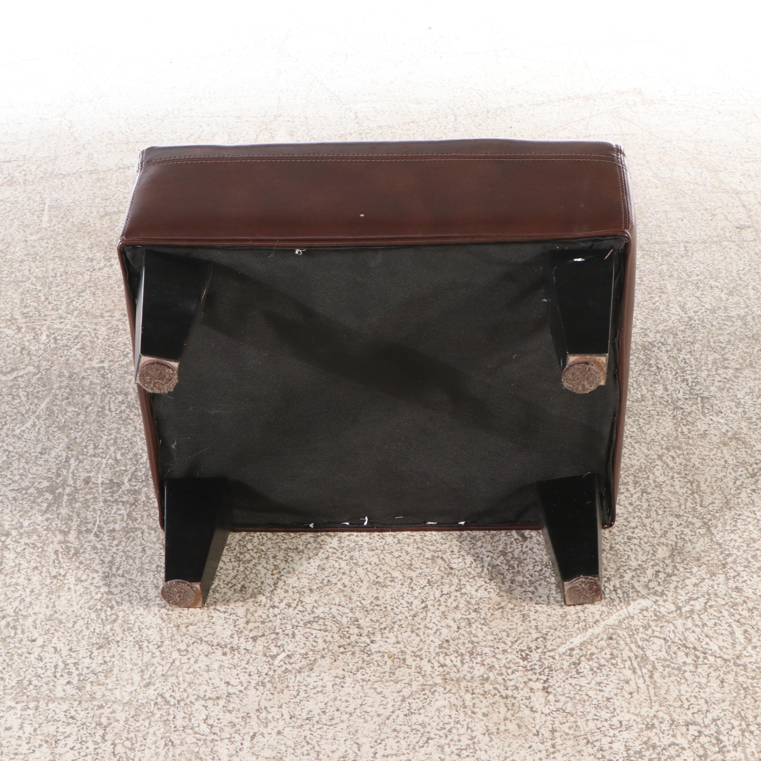 Contemporary Brown Faux Leather Armchair and Ottoman