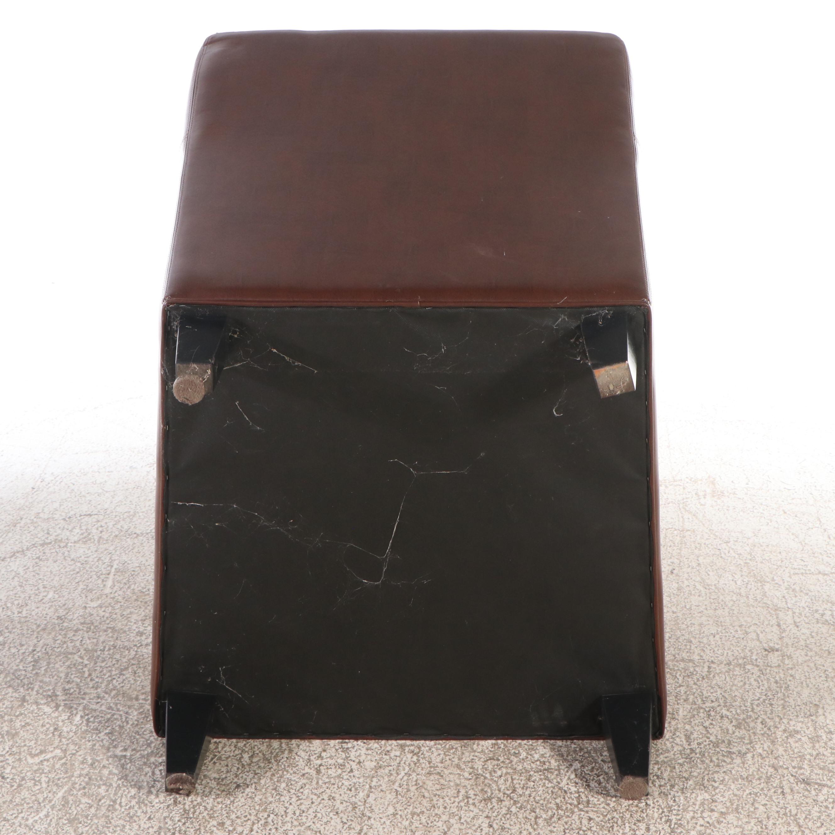 Contemporary Brown Faux Leather Armchair and Ottoman