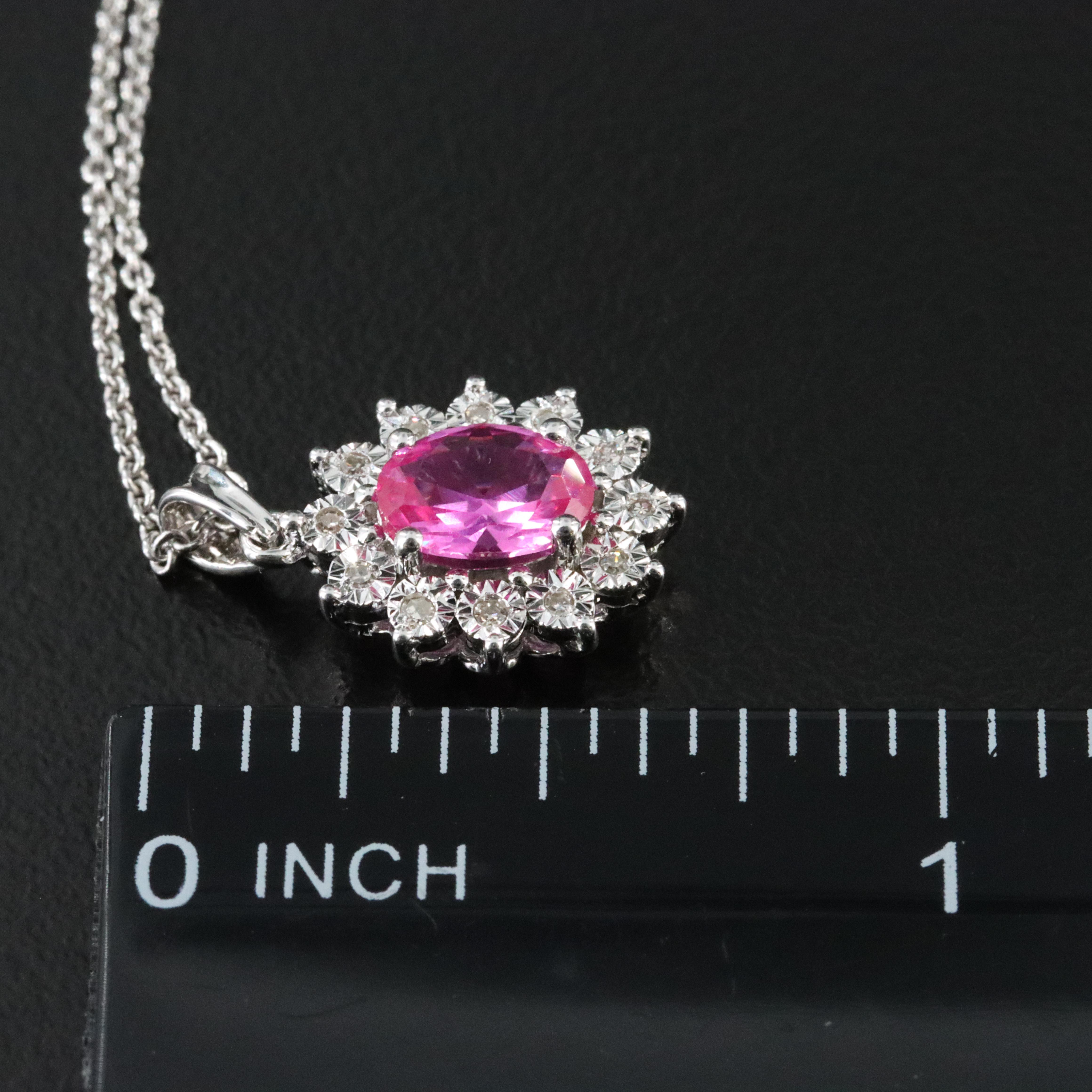 Sterling Pink Sapphire and Diamond Pendant Necklace