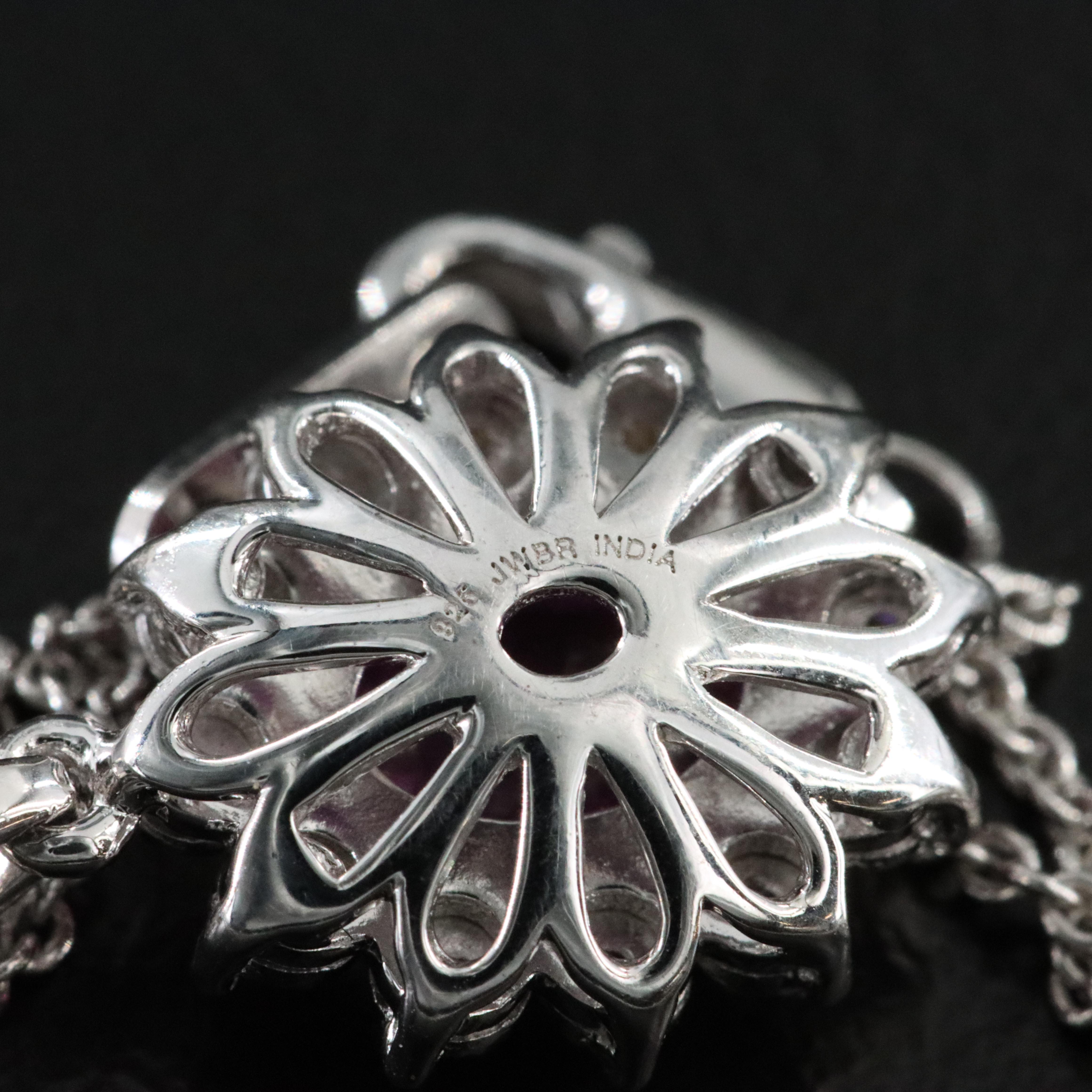 Sterling Pink Sapphire and Diamond Pendant Necklace