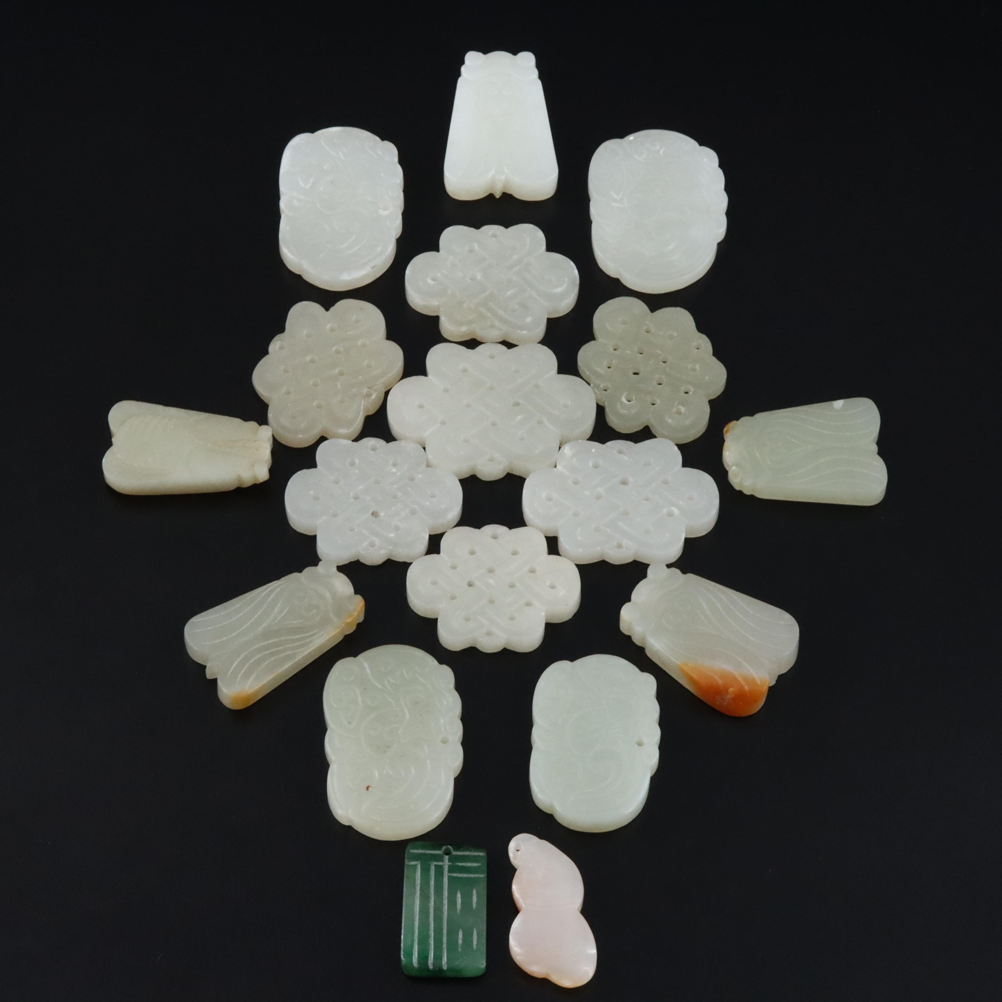 Chinese Loose Carved Gemstones Including Serpentine and Nephrite