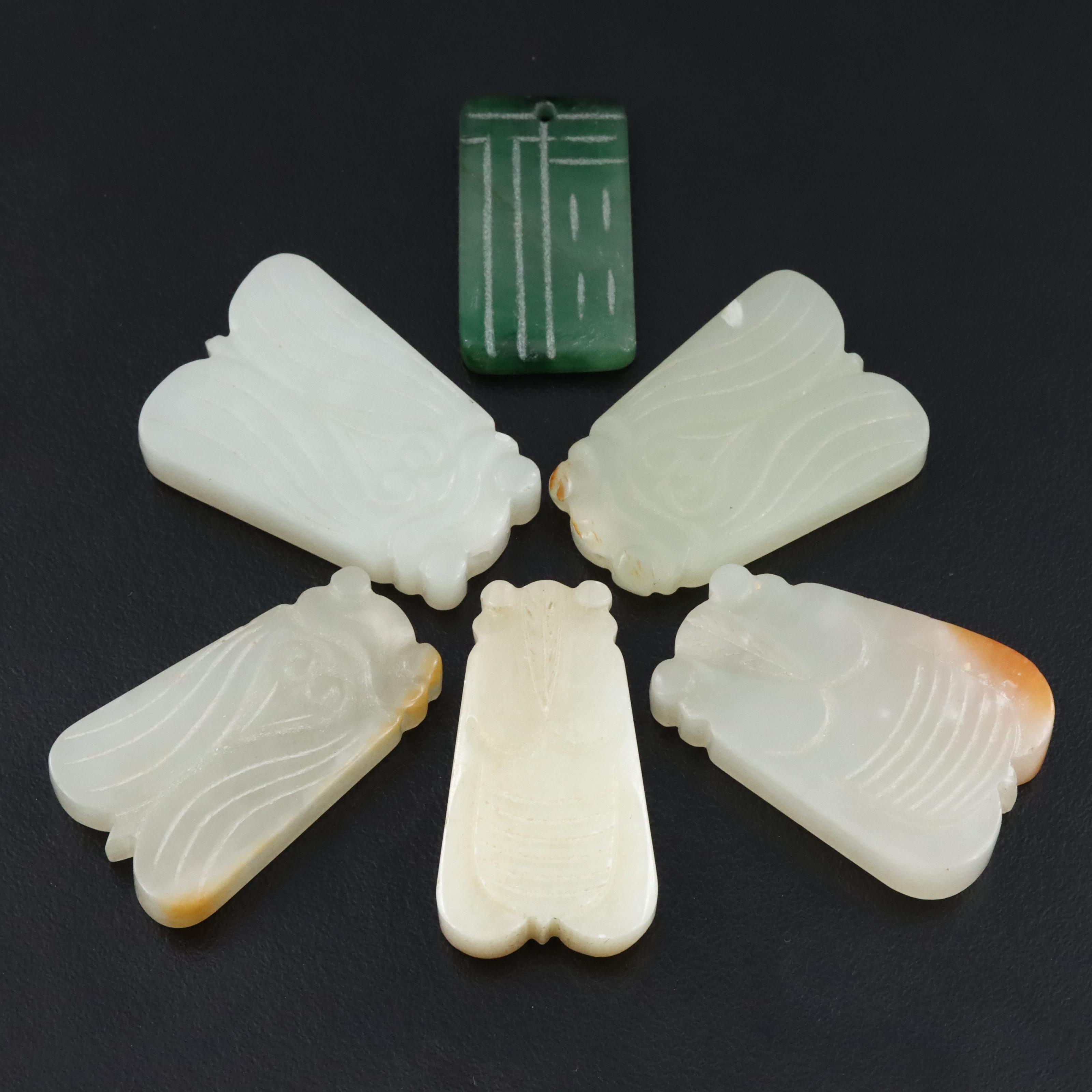 Chinese Loose Carved Gemstones Including Serpentine and Nephrite