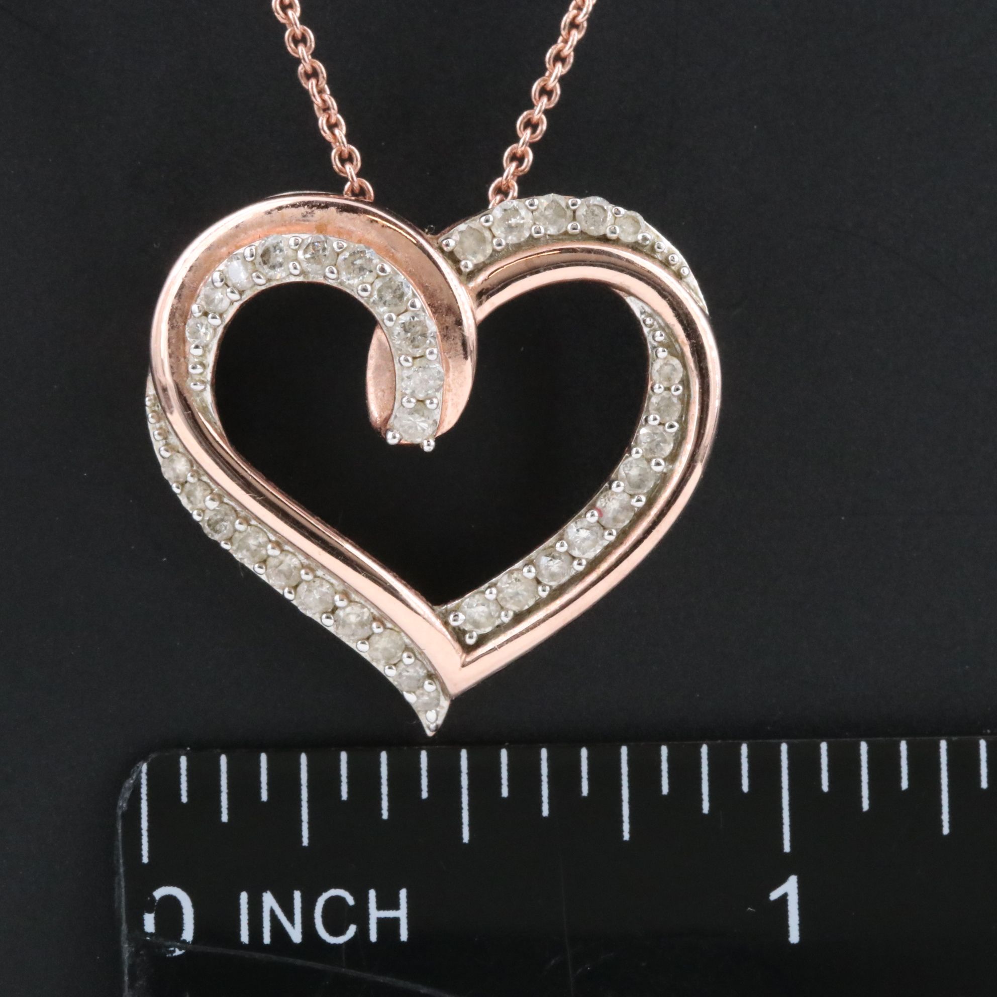 Sterling Diamond Heart Pendant Necklace in Rose Tone