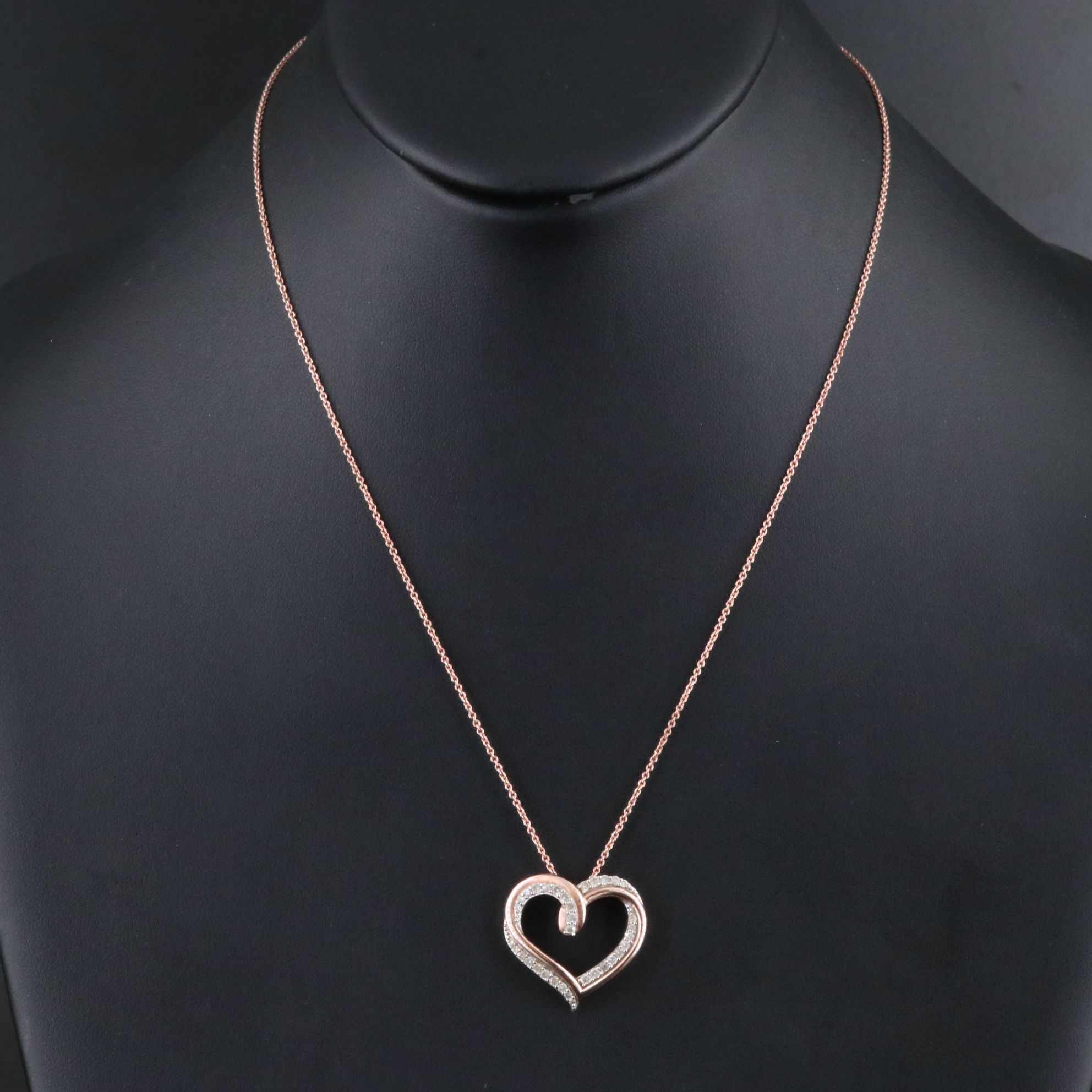 Sterling Diamond Heart Pendant Necklace in Rose Tone