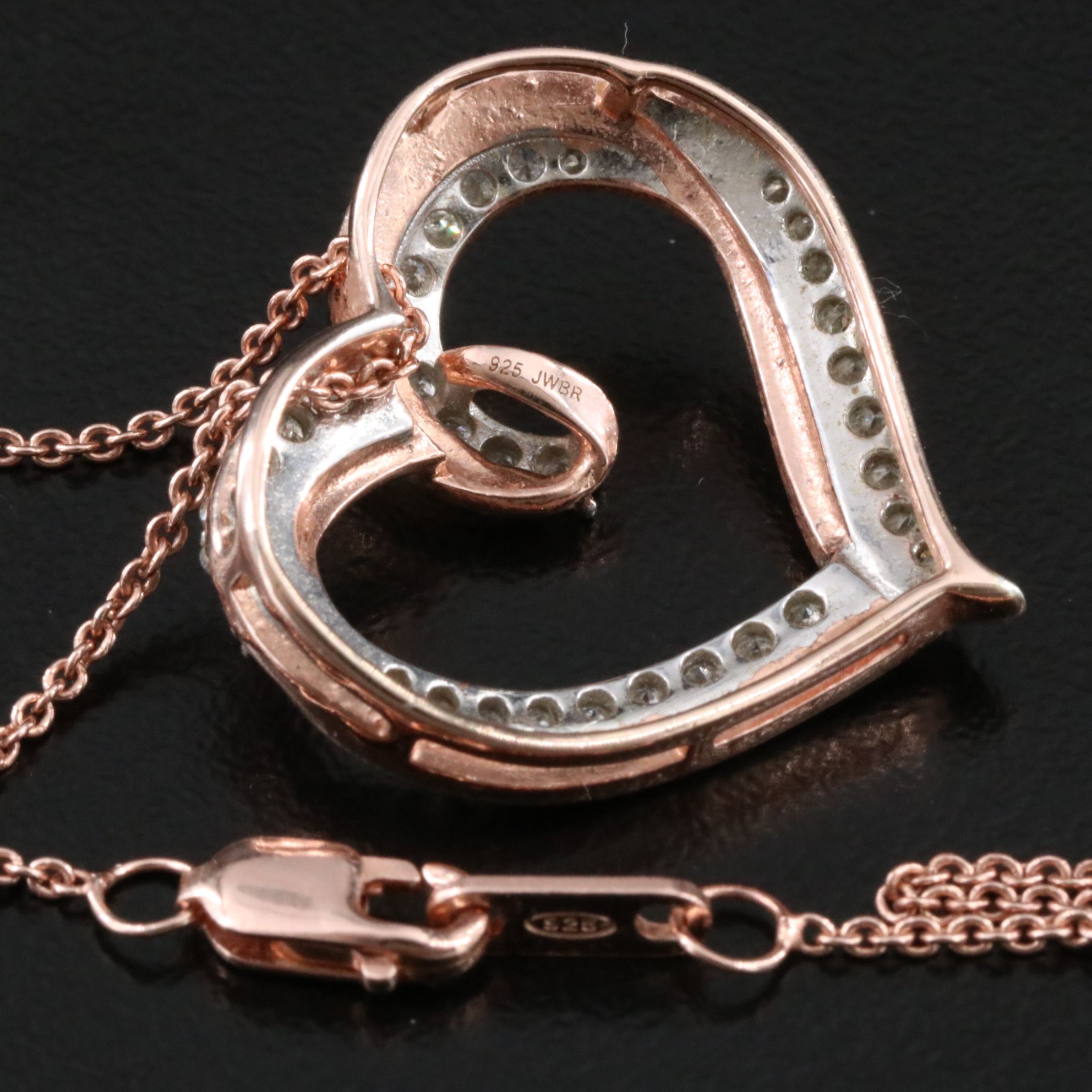 Sterling Diamond Heart Pendant Necklace in Rose Tone
